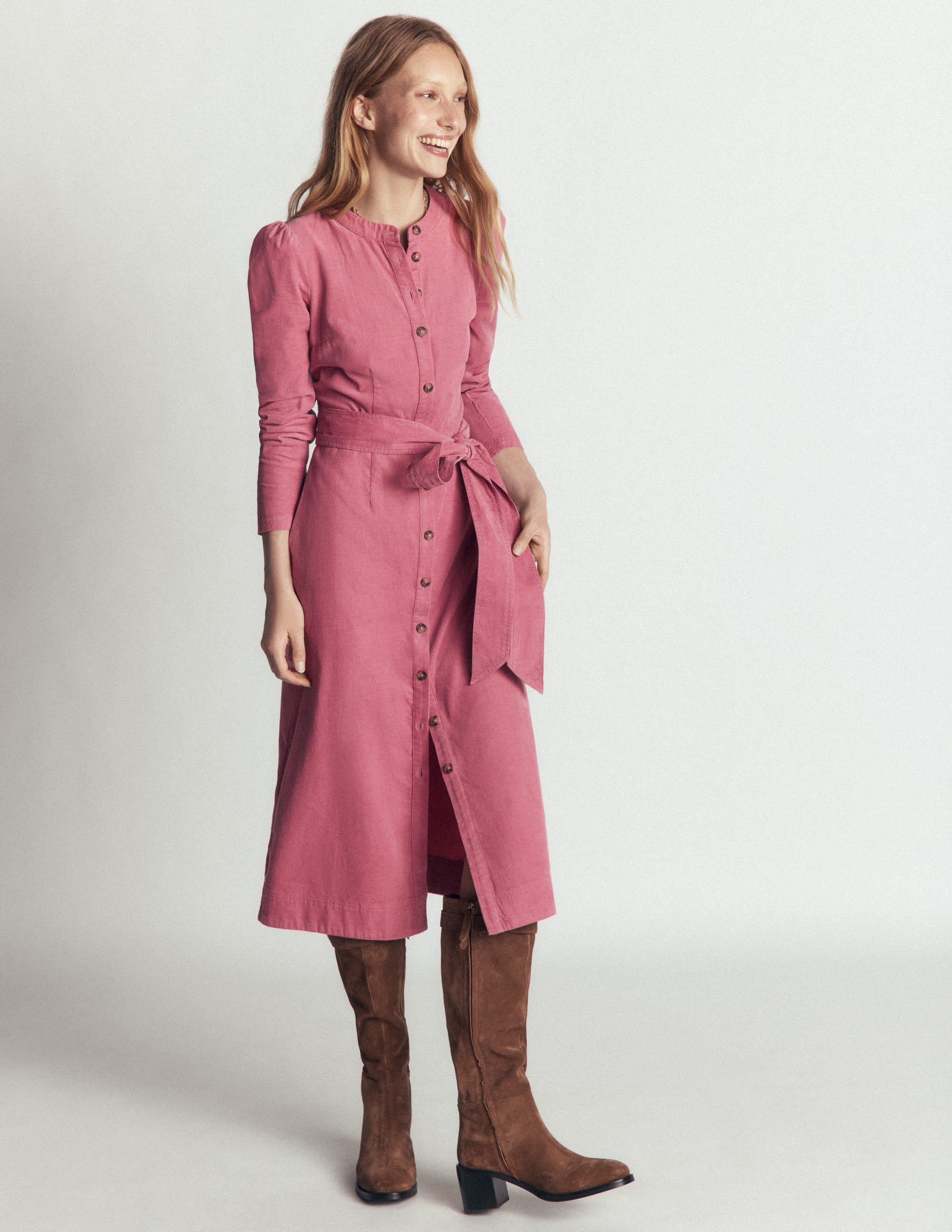 Louise Cord Midi Shirt Dress-Pink Heather - Image 2