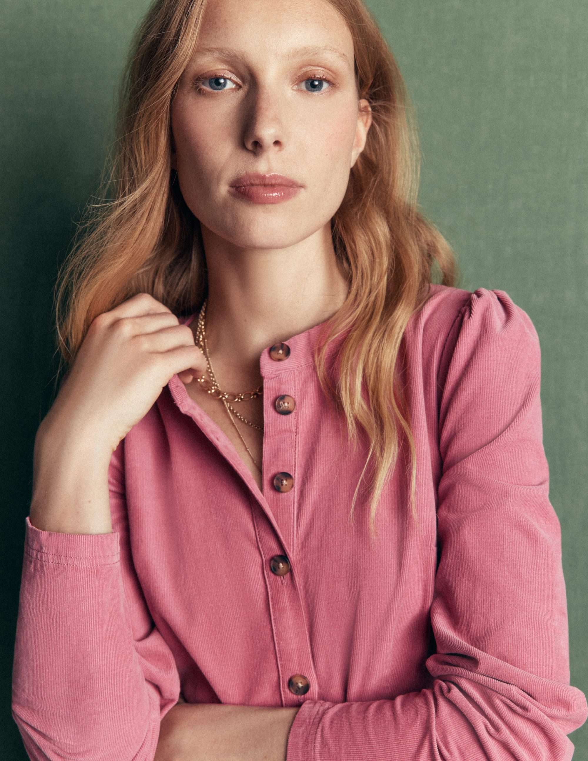 Louise Cord Midi Shirt Dress-Pink Heather - Image 3