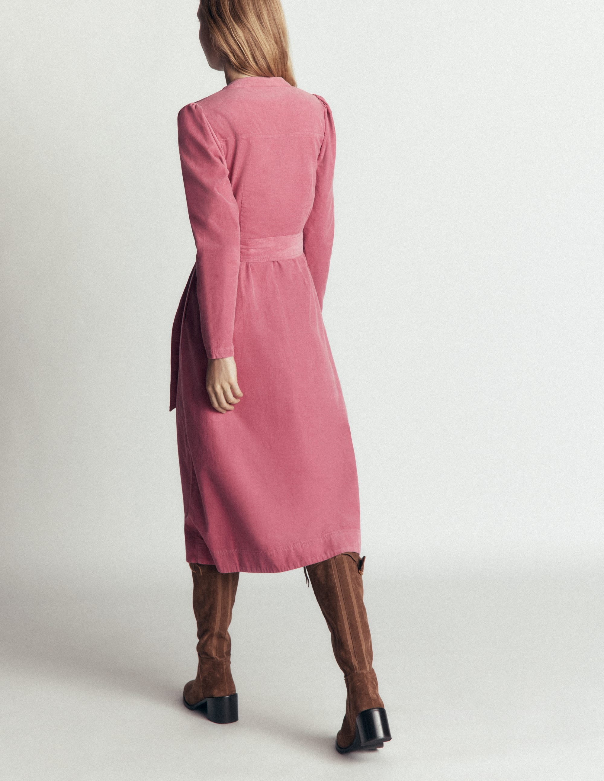 Louise Cord Midi Shirt Dress-Pink Heather - Image 4