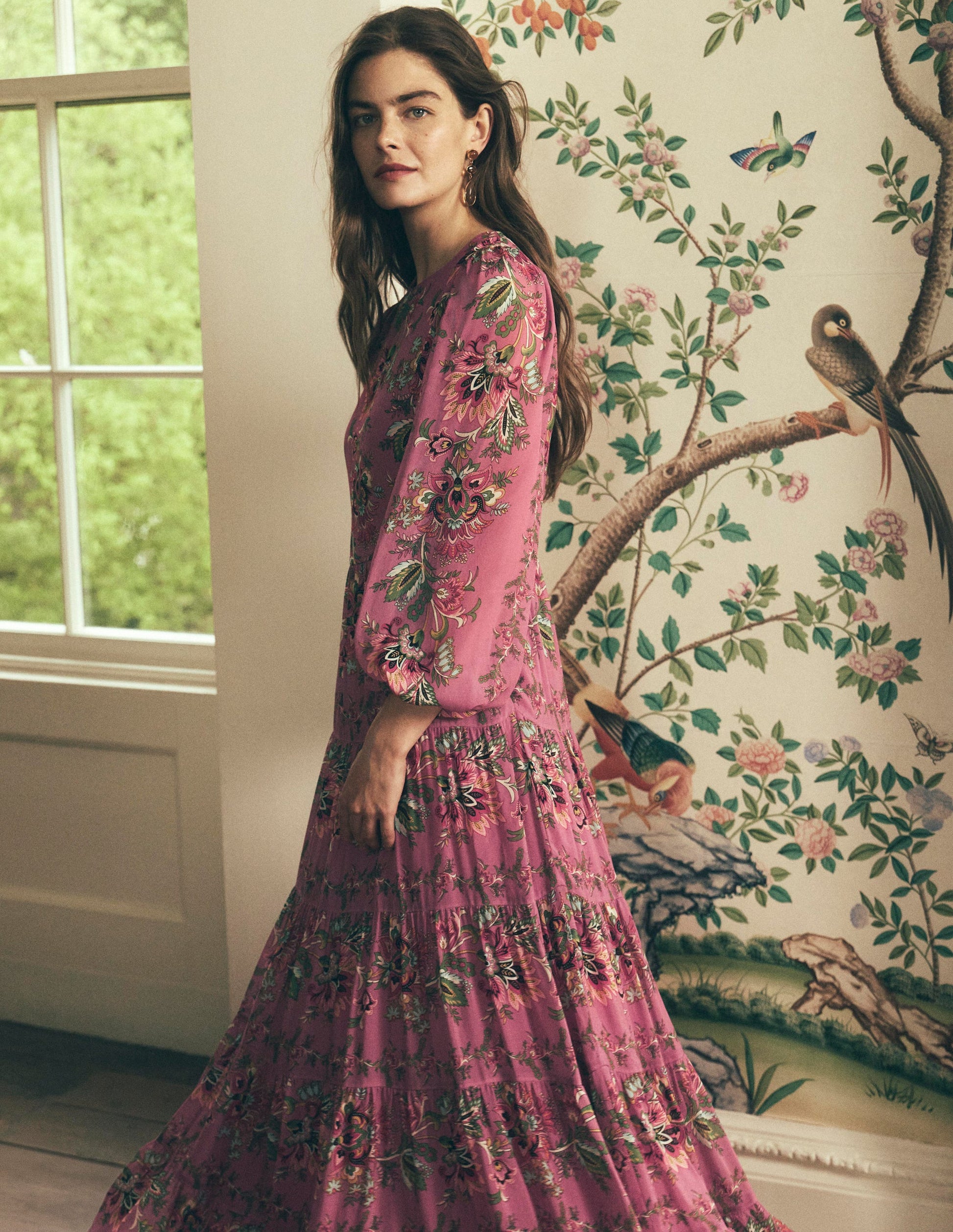 Multi Tiered Maxi Dress-Pink Heather, Frosted Flora-1