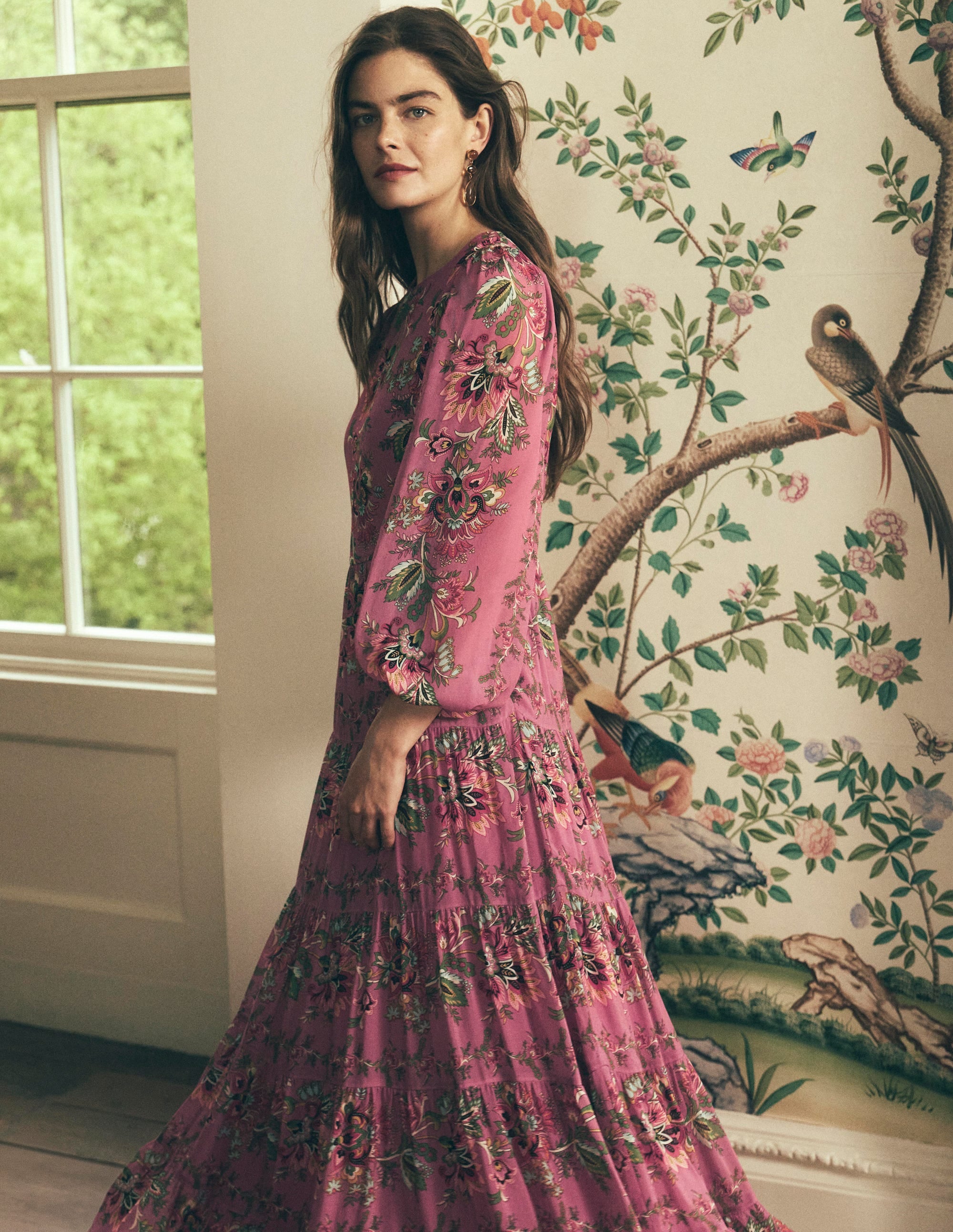 Multi Tiered Maxi Dress-Pink Heather, Frosted Flora - Image 1