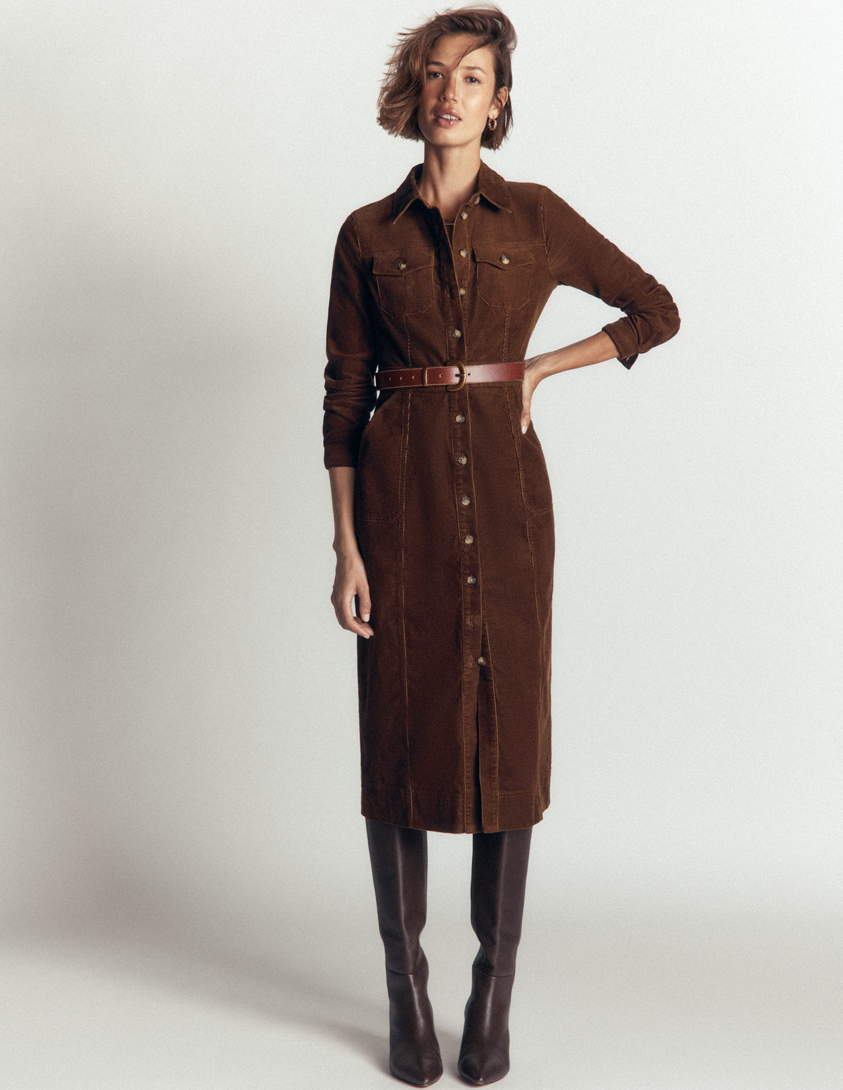 Fleur Cord Midi Dress-Raw Umber - Image 2