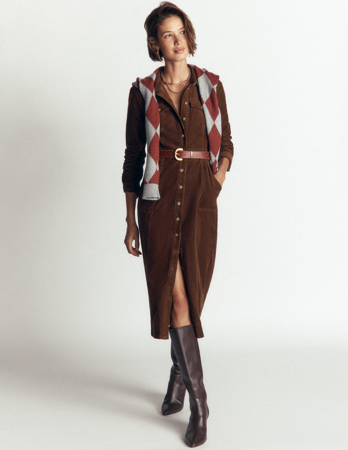Fleur Cord Midi Dress-Raw Umber - Image 6
