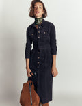 Fleur Cord Midi Dress-Navy