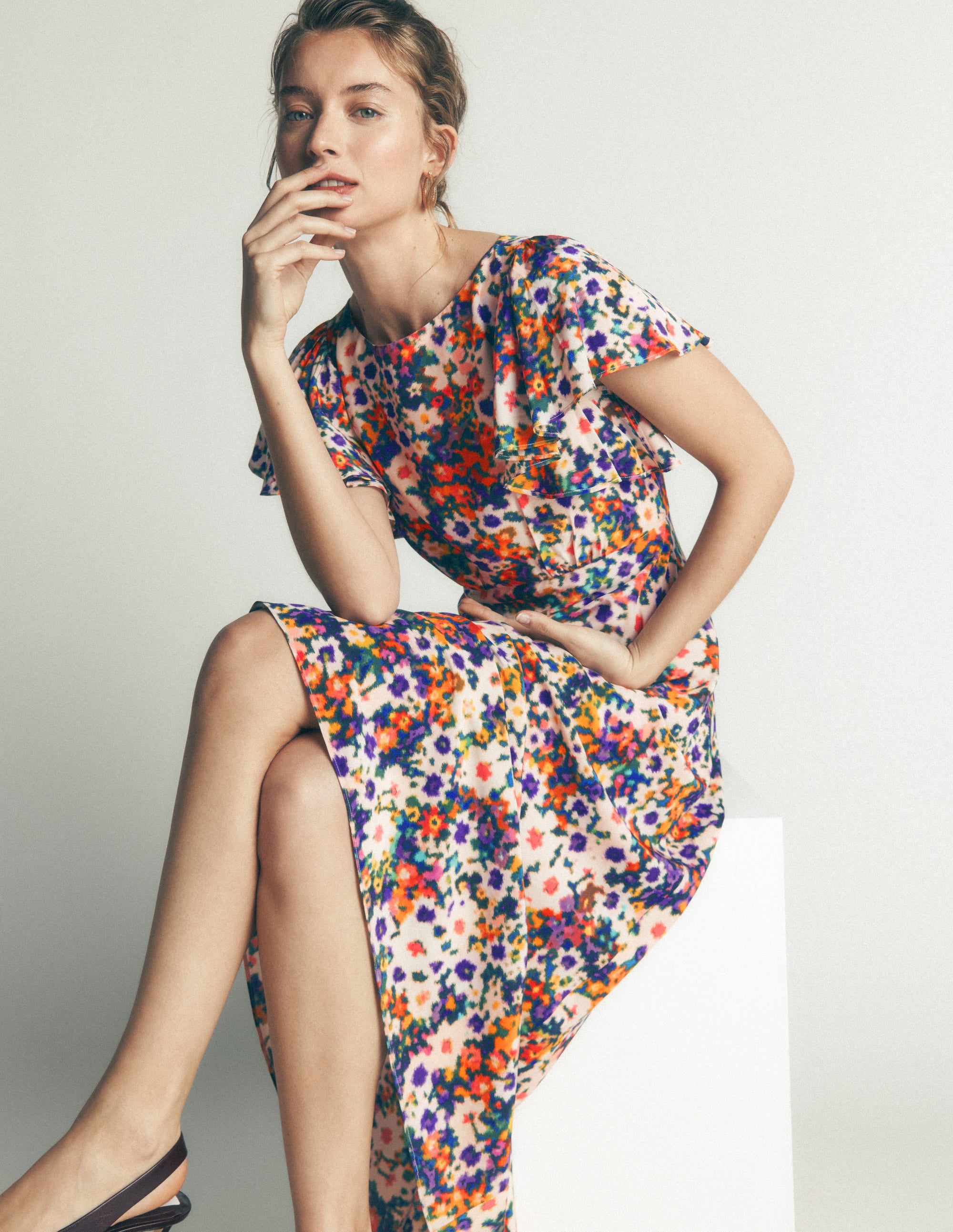 Draped Sleeve Occasion Dress-Multi, Flora Fusion - Image 2