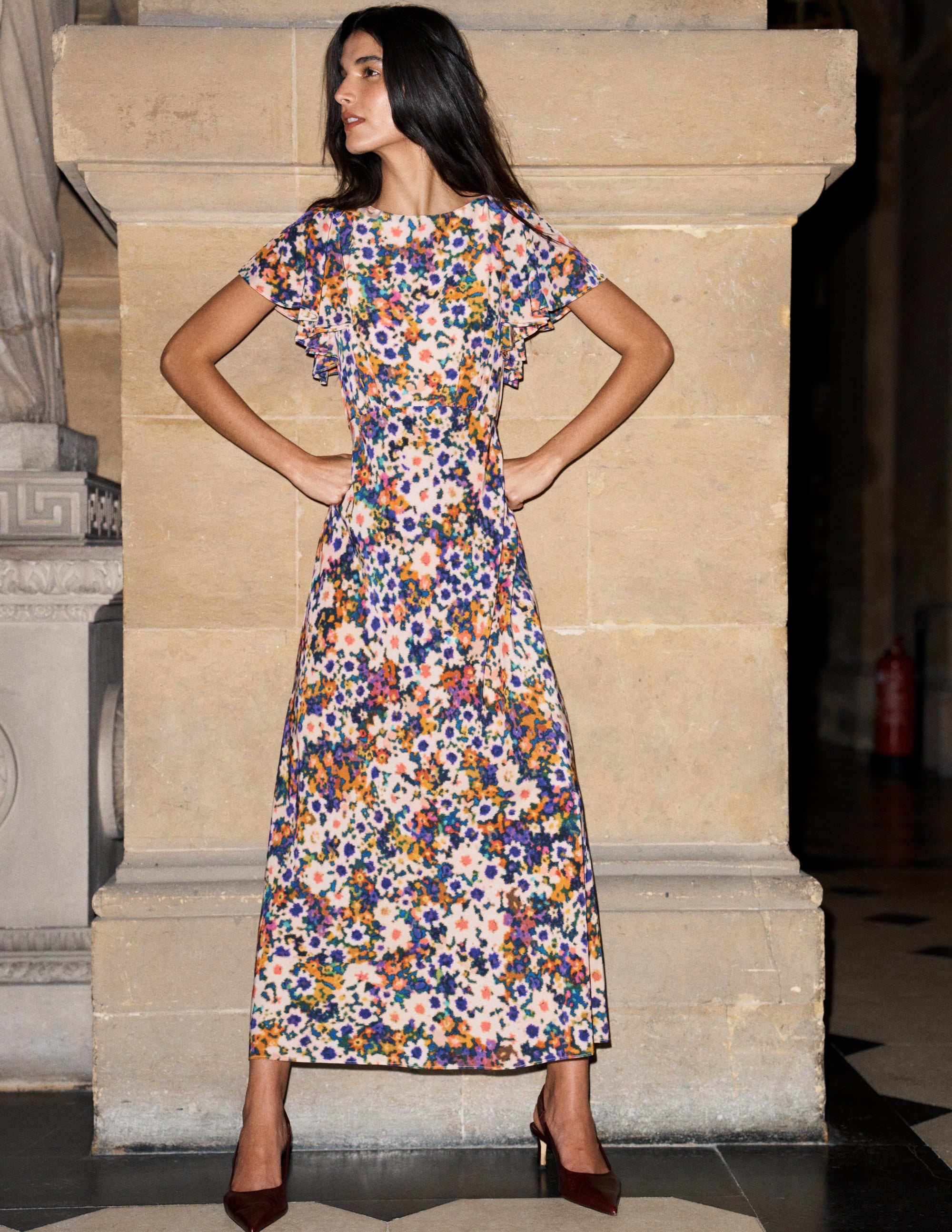 Draped Sleeve Occasion Dress-Multi, Flora Fusion - Image 1