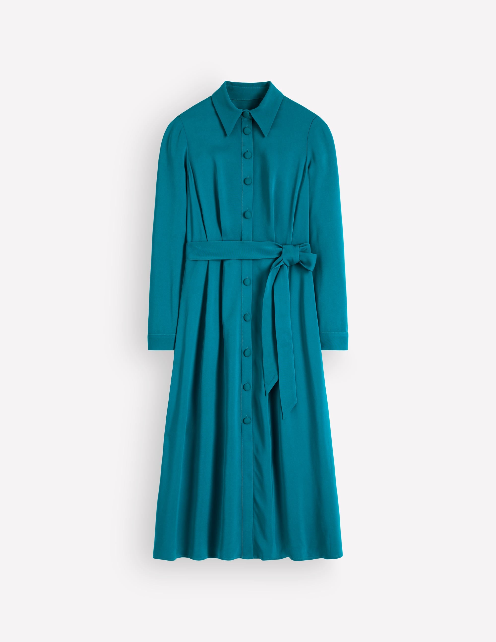 Kate Pleated Shirt Dress-Deep Sea Green - Image 8