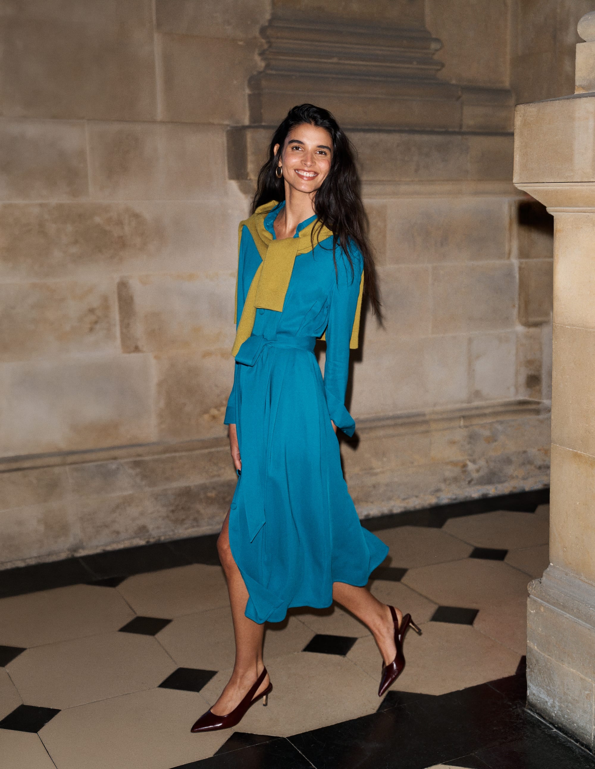 Kate Pleated Shirt Dress-Deep Sea Green - Image 1