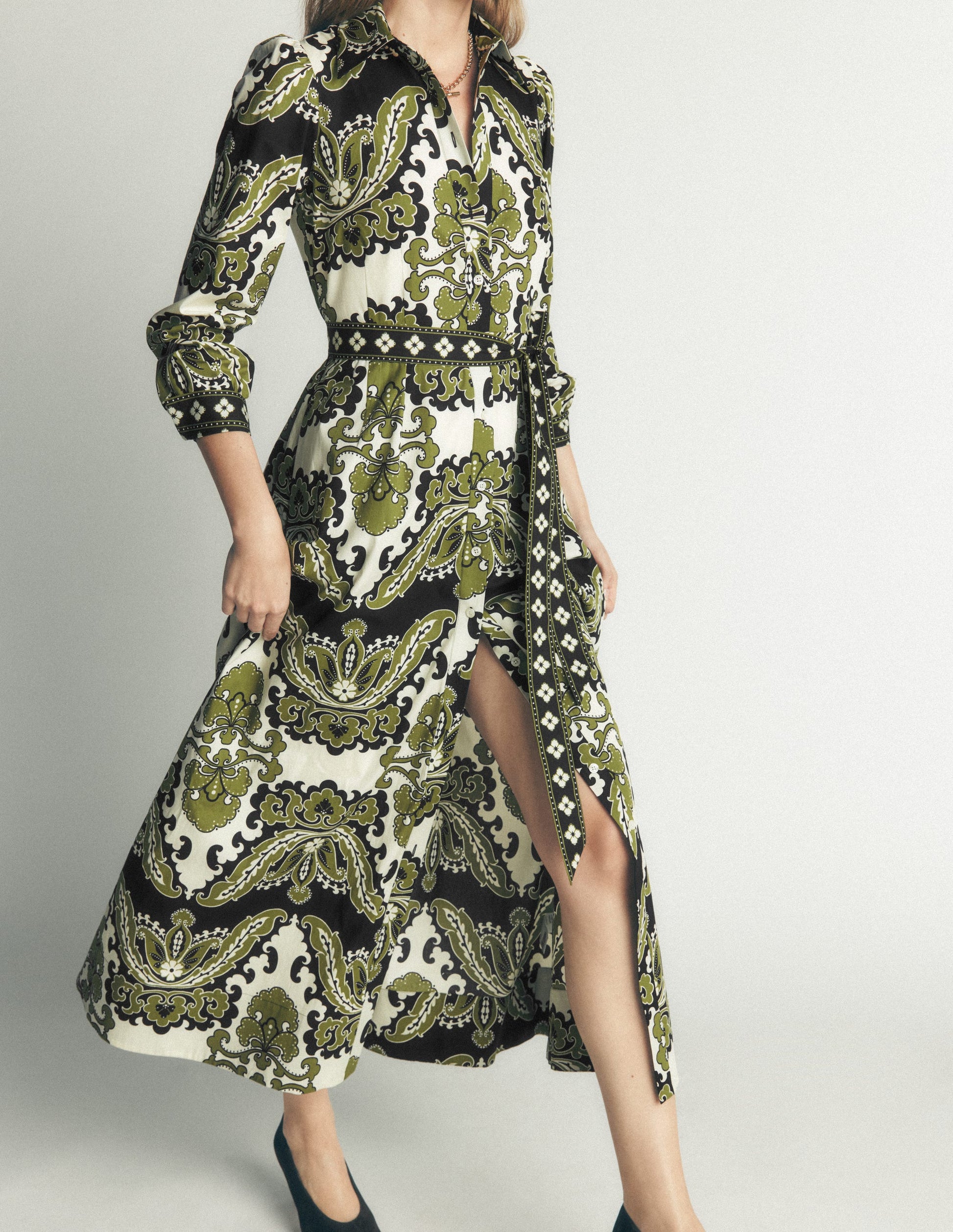Maeve Cotton Midi Shirt Dress-Multi, Blossoming Gardenia-6