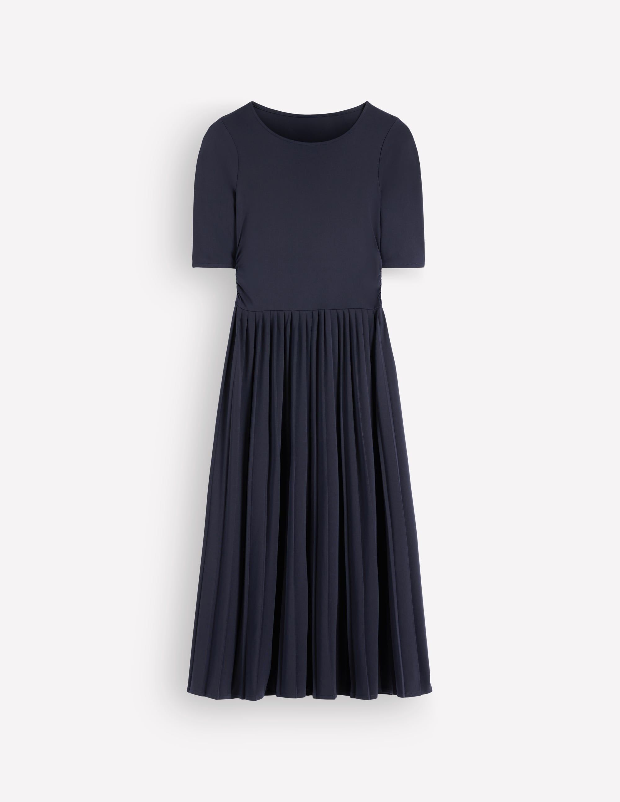 Pleated Jersey Midi Dress-Navy - Image 6