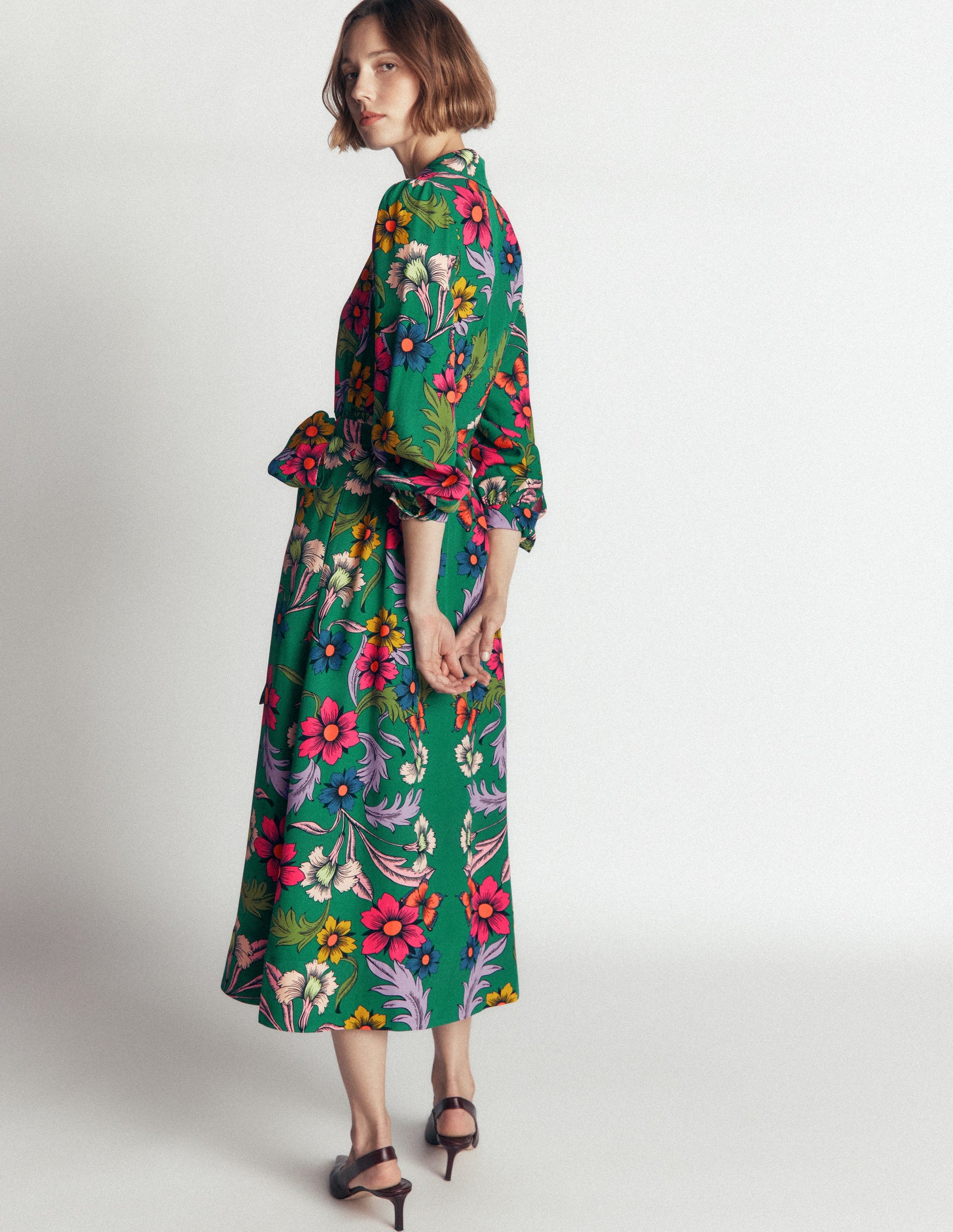 Maeve Occasion Shirt Dress-Jewel Green, Butterfly Bouquet-5