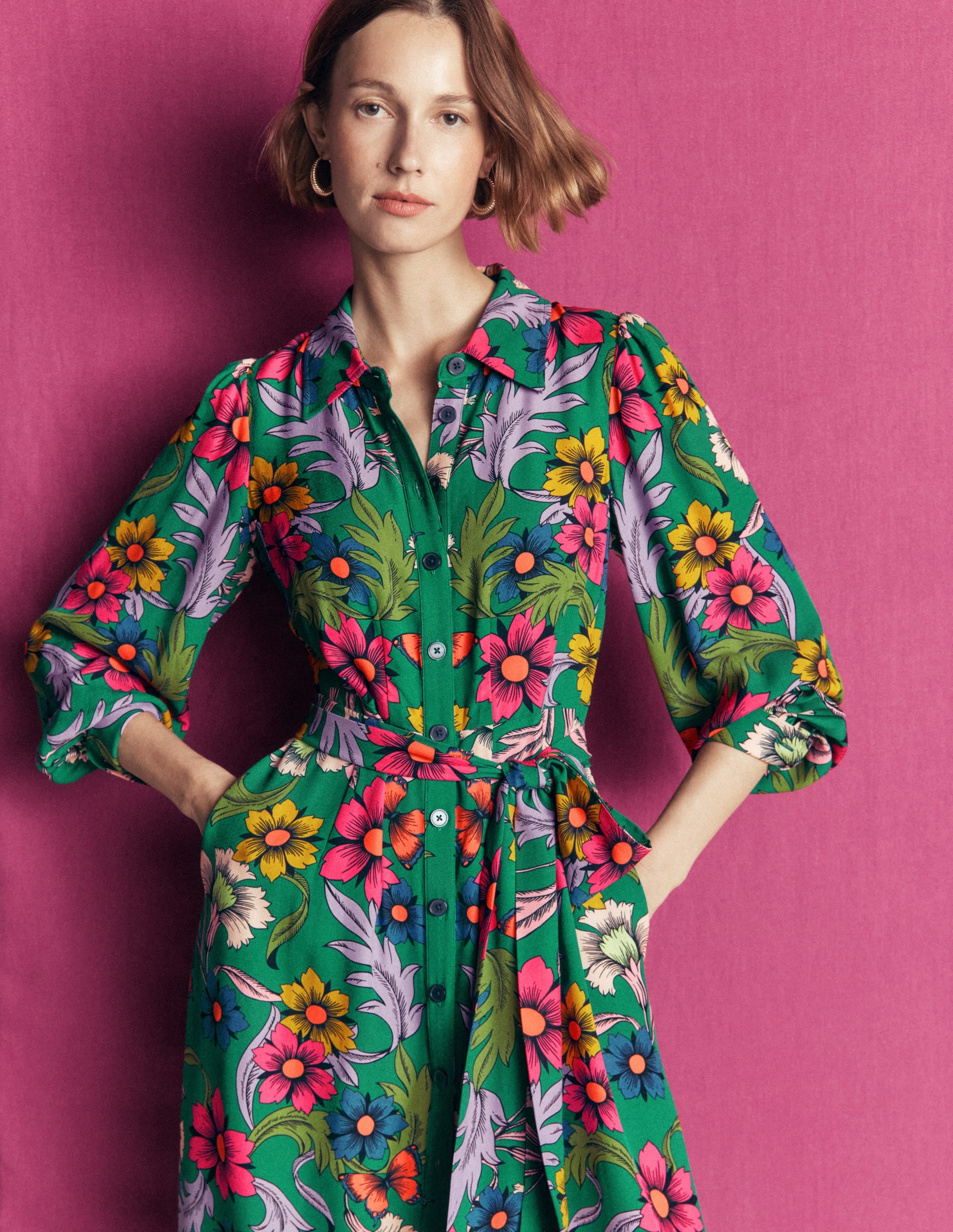 Maeve Occasion Shirt Dress-Jewel Green, Butterfly Bouquet - Image 2