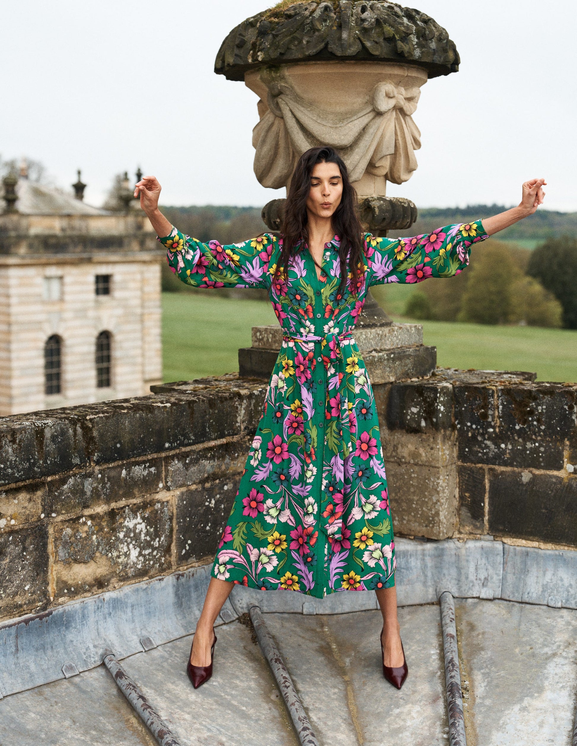 Maeve Occasion Shirt Dress - Jewel Green, Butterfly Bouquet