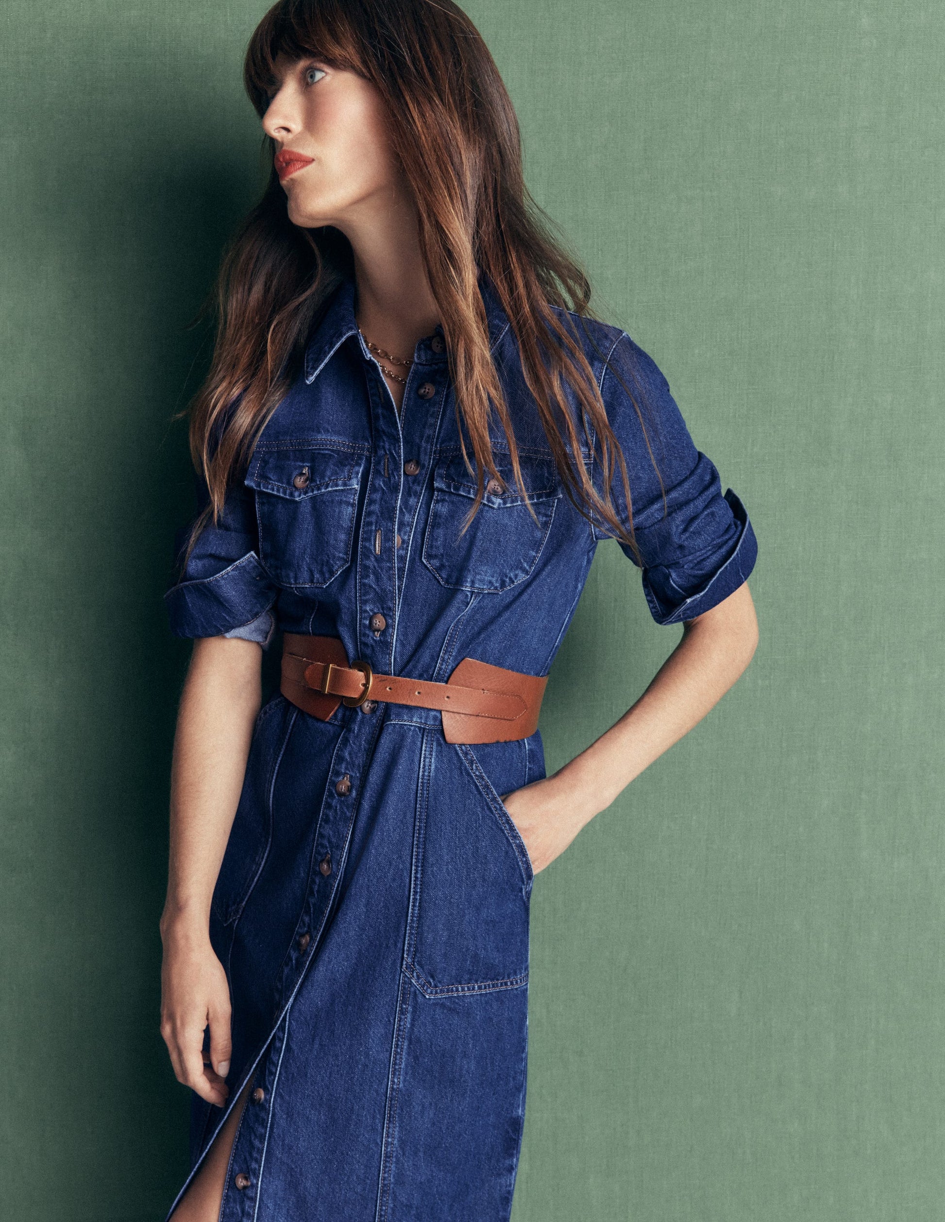 Boden Women's Fleur Denim Midi Dress in Blue
