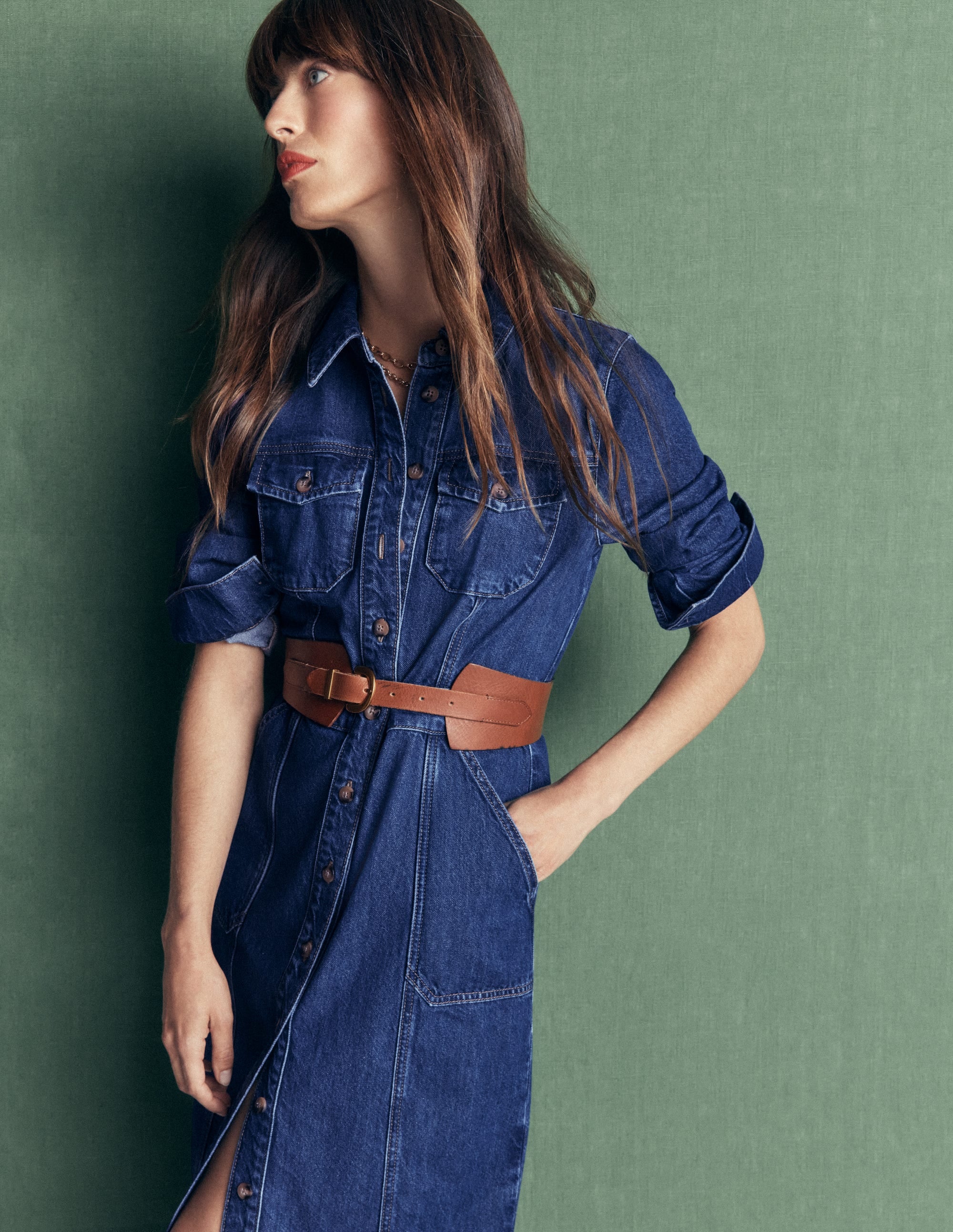 Fleur Denim Midi Dress-Mid Vintage Denim - Image 5