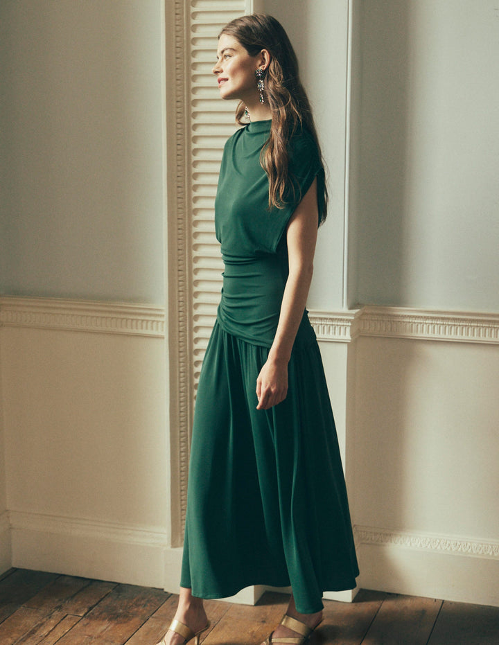 Drape Jersey Crepe Maxi Dress-Hunter Green