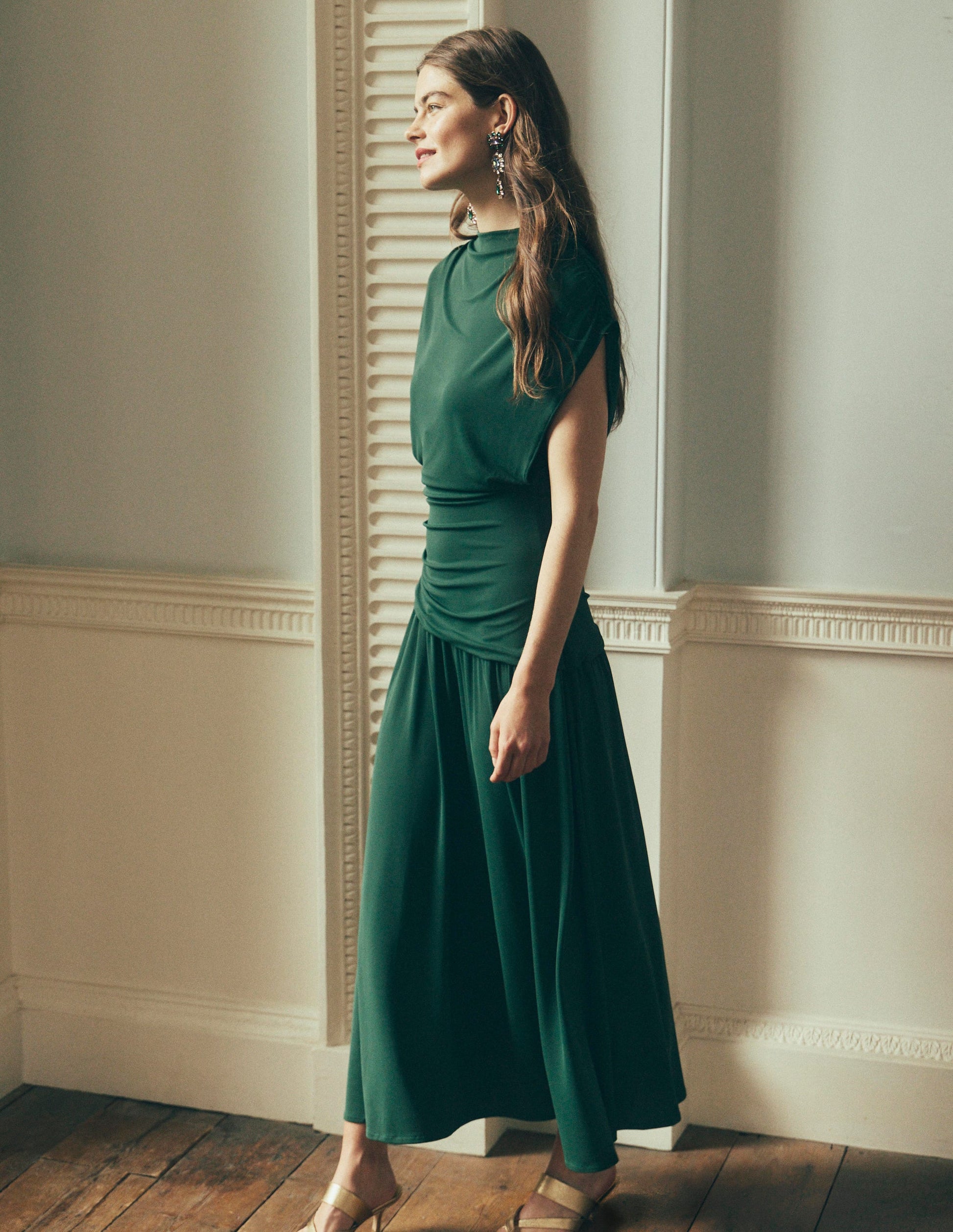 Drape Jersey Crepe Maxi Dress-Hunter Green-1