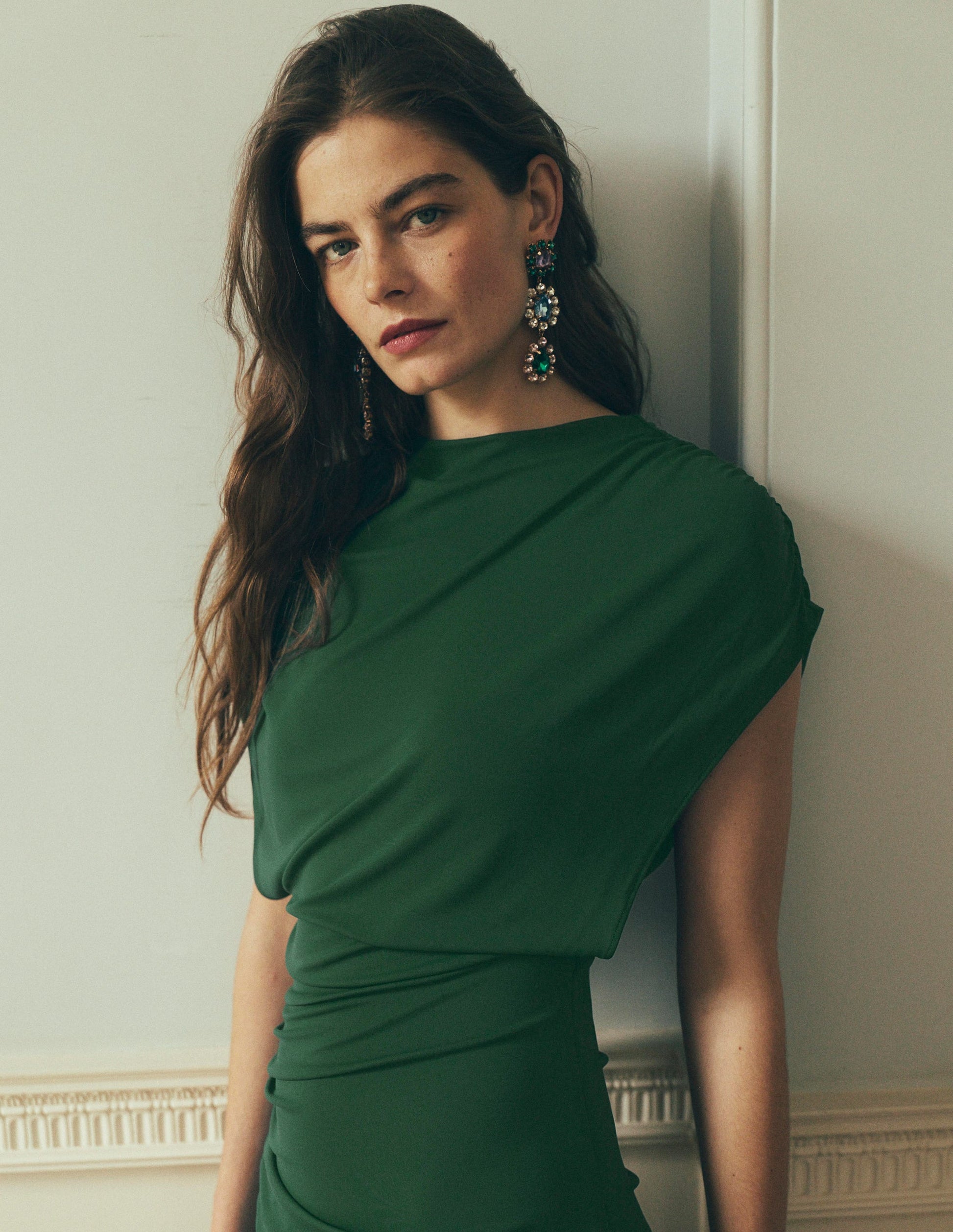 Drape Jersey Crepe Maxi Dress-Hunter Green-9
