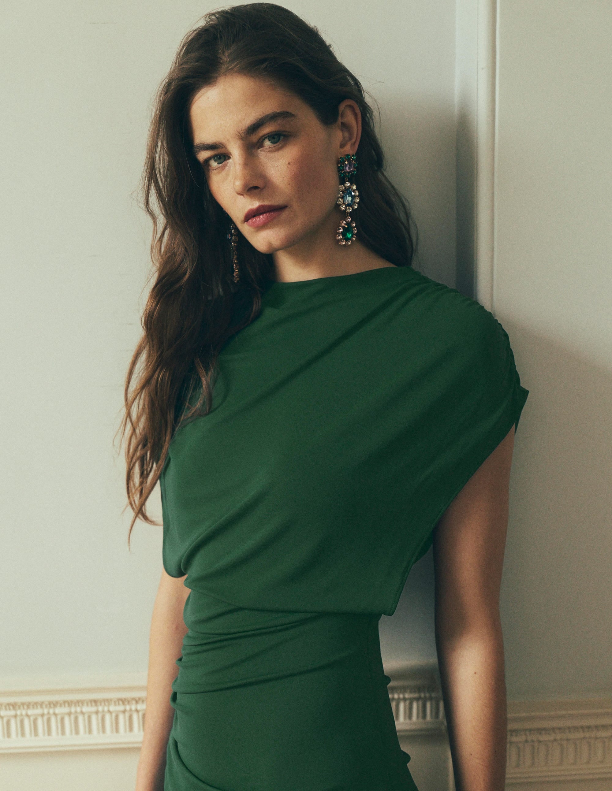 Drape Jersey Crepe Maxi Dress-Hunter Green - Image 8