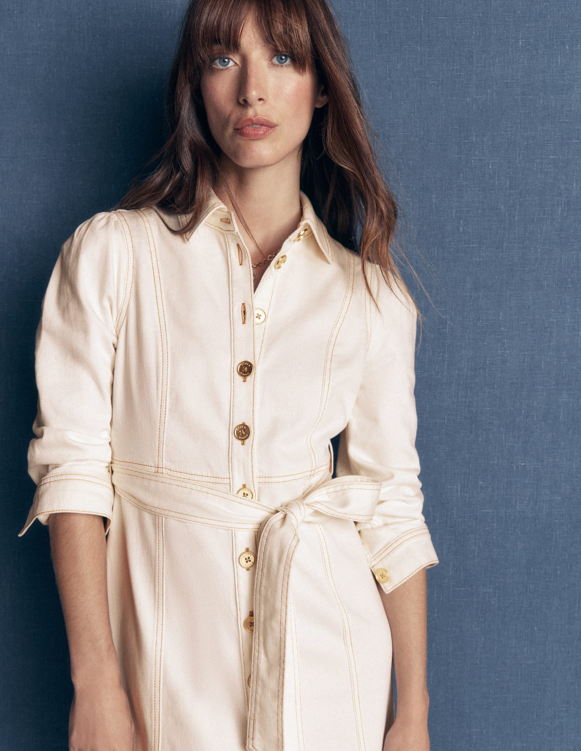 Belted Denim Midi Dress-Ecru Denim - Image 2
