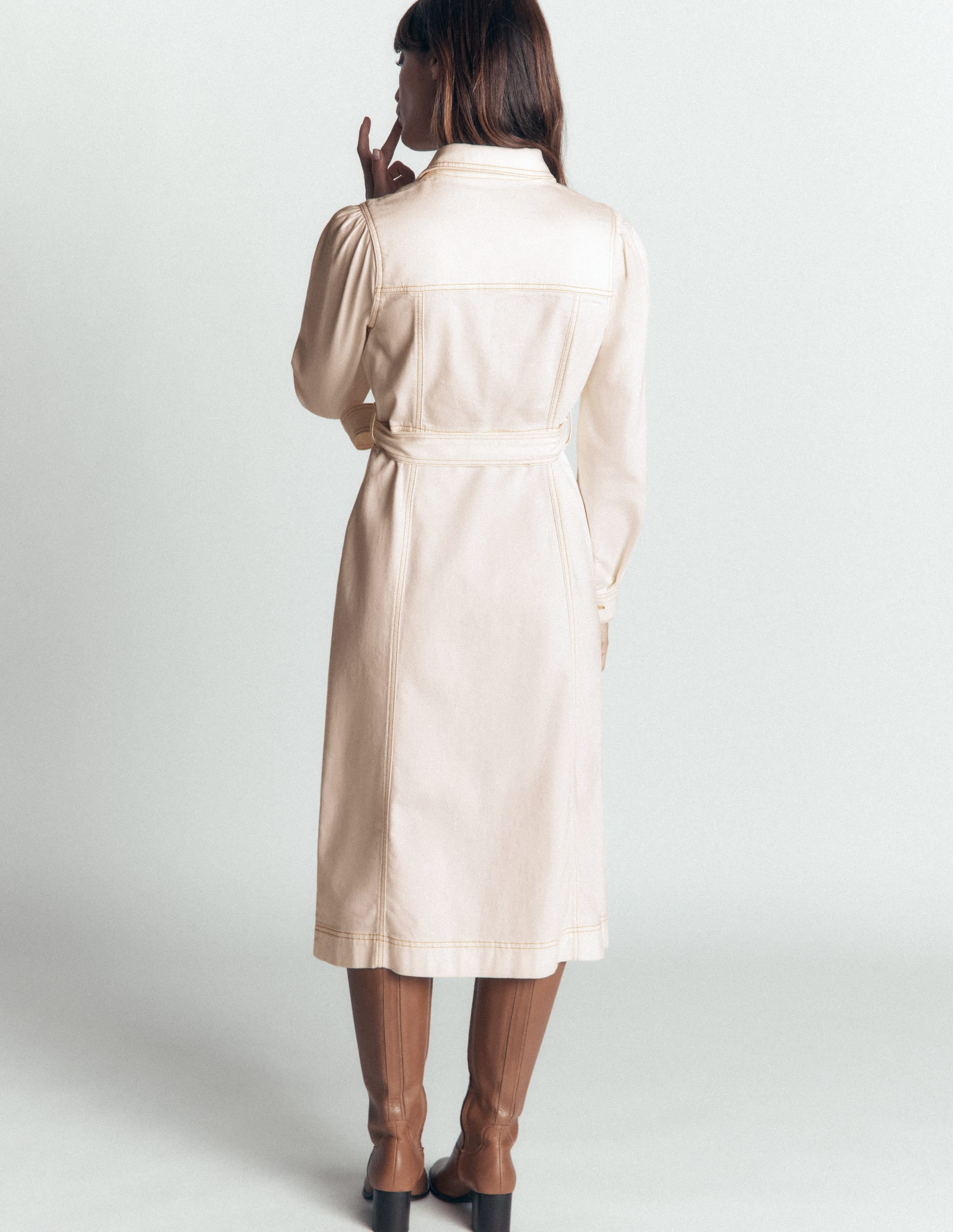 Belted Denim Midi Dress-Ecru Denim - Image 3