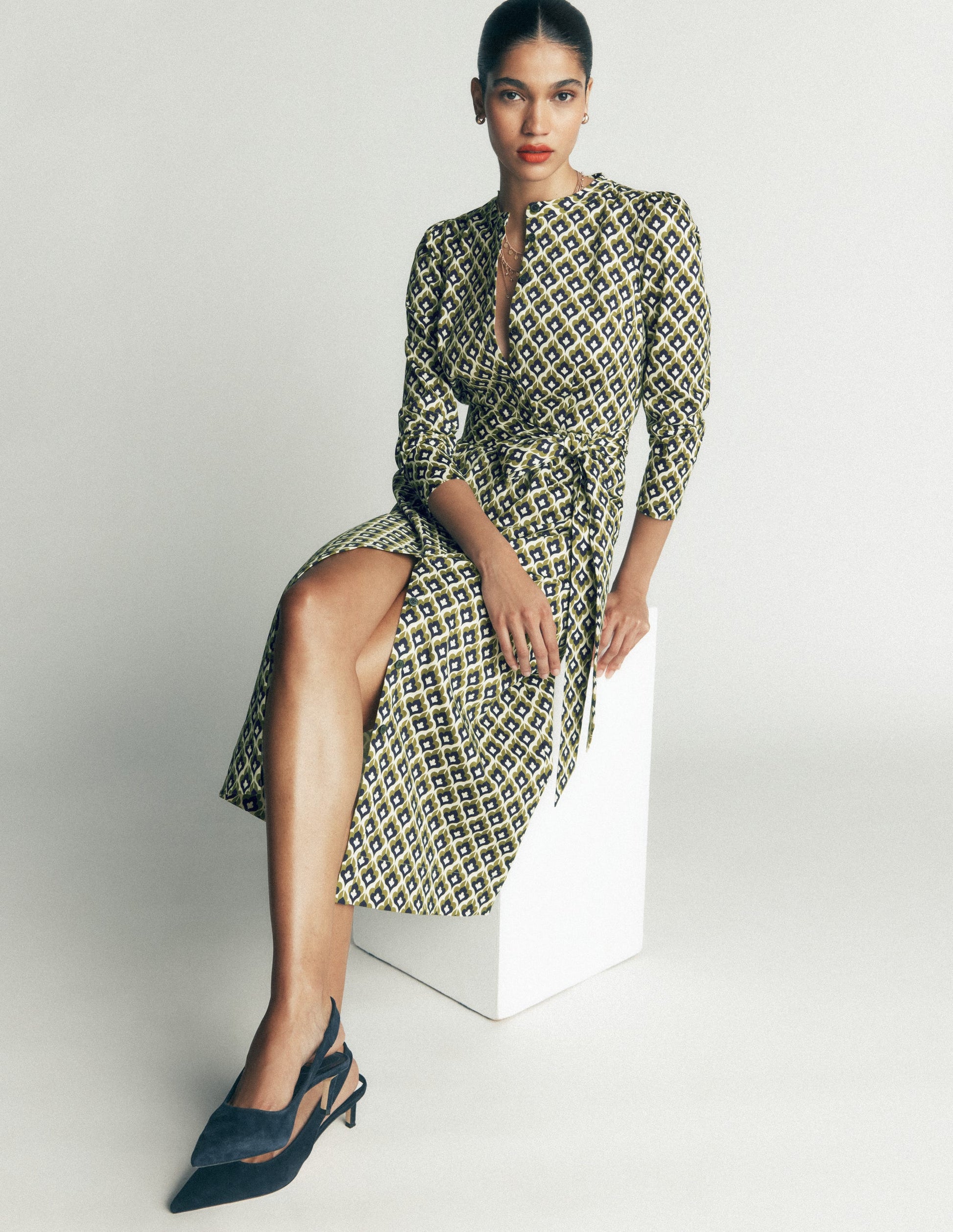 Louise Midi Shirt Dress-French Navy, Geo Party-1