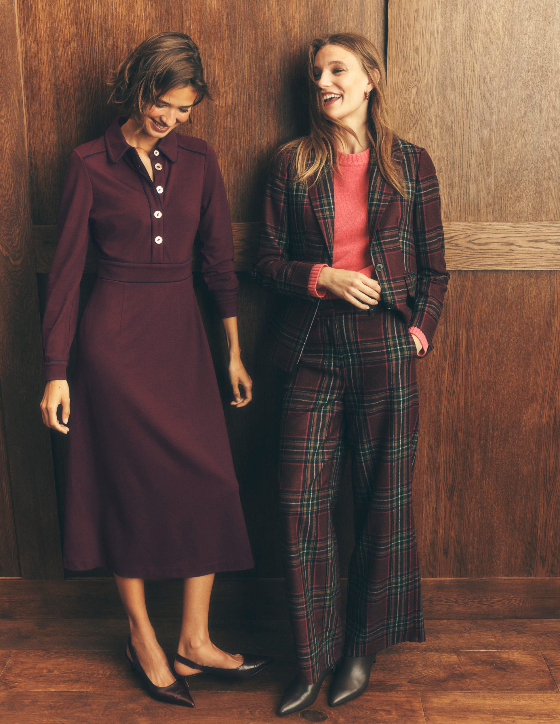 Etta Piping Detail Ponte Dress-Dark Cherry, Navy-2