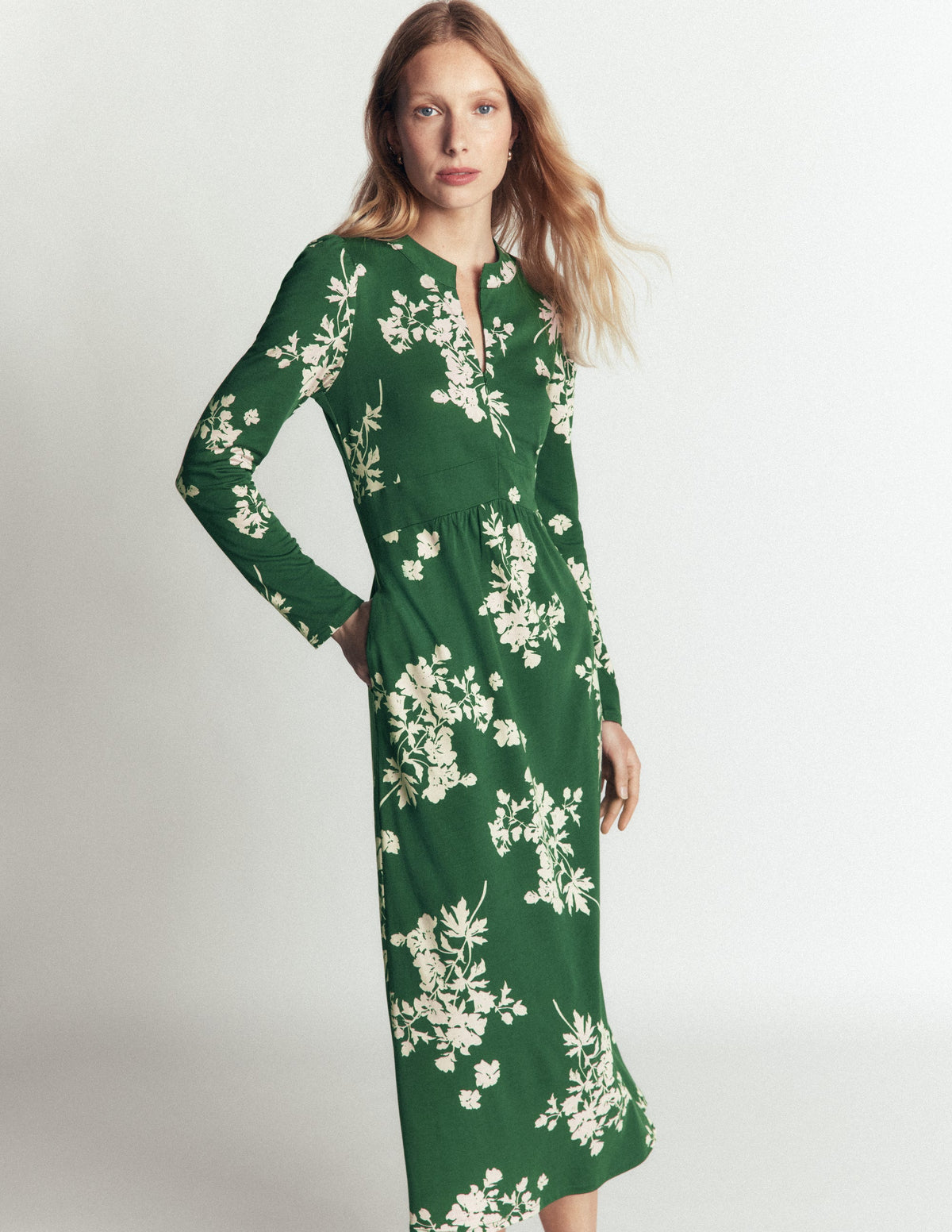 Hope Zip Detail Jersey Dress-Hunter Green, Flecked Bunch-1