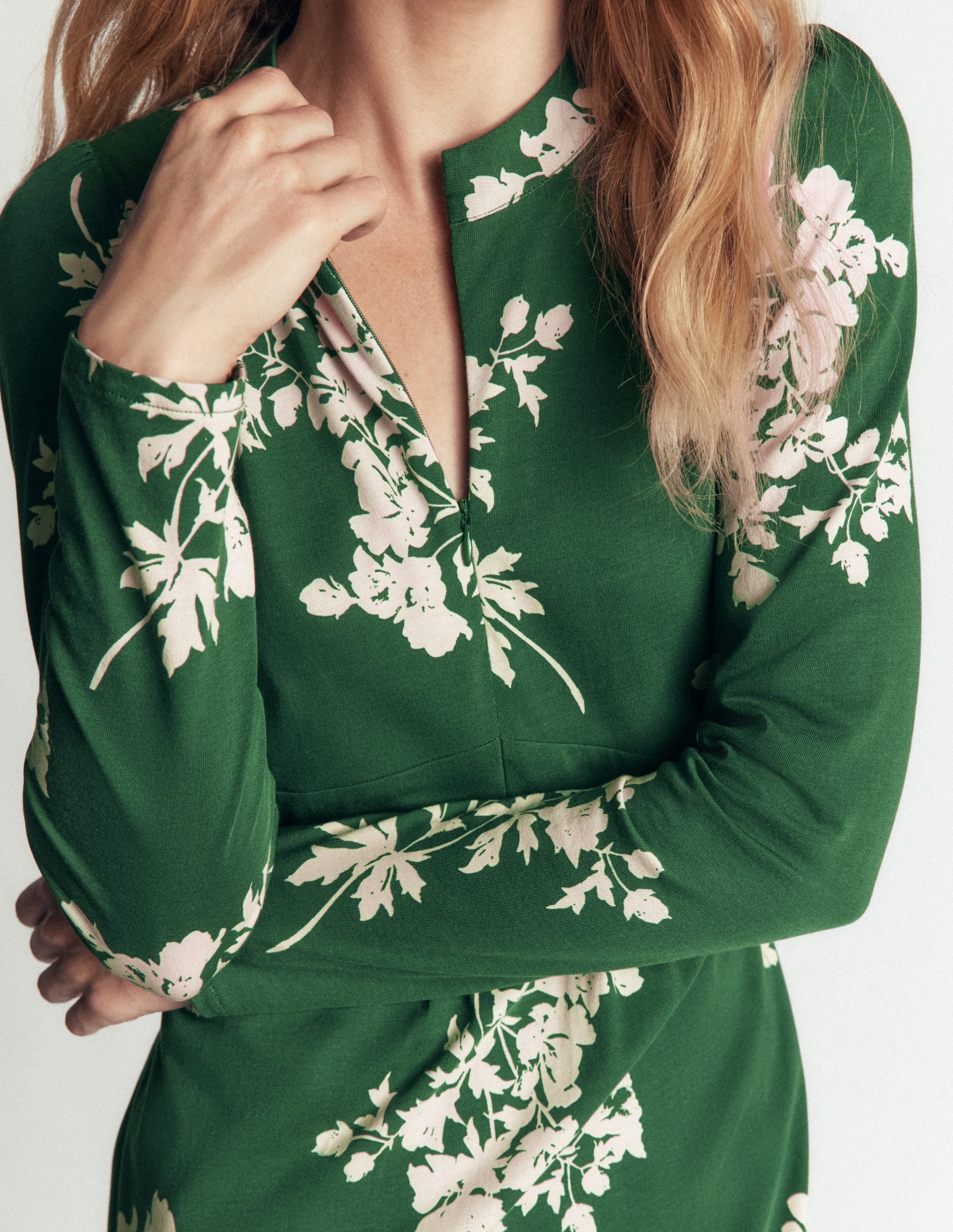 Hope Zip Detail Jersey Dress - Hunter Green, Flecked Bunch | Boden USA
