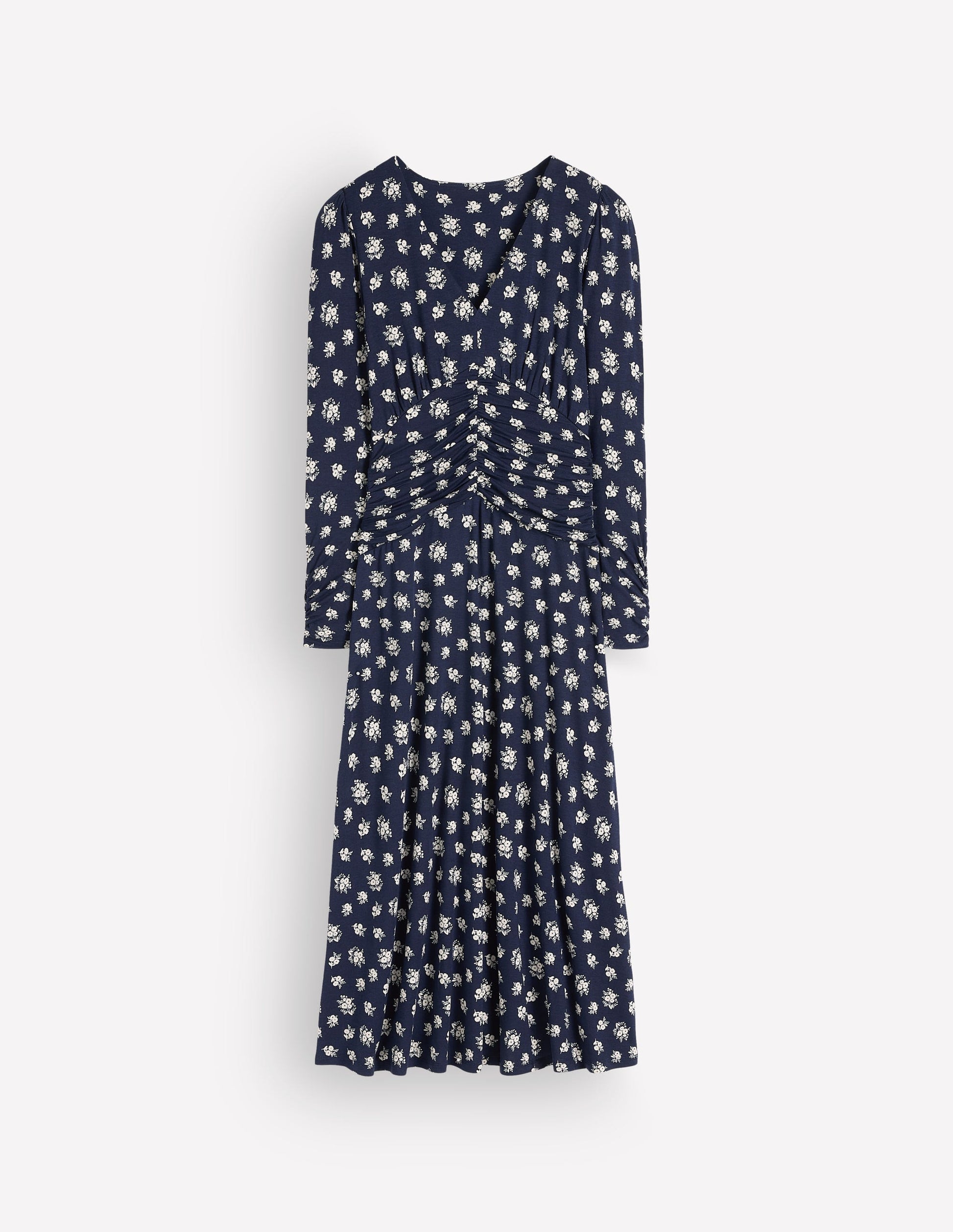 Boden Women's Mya Ruched Jersey Midi Dress in Blue