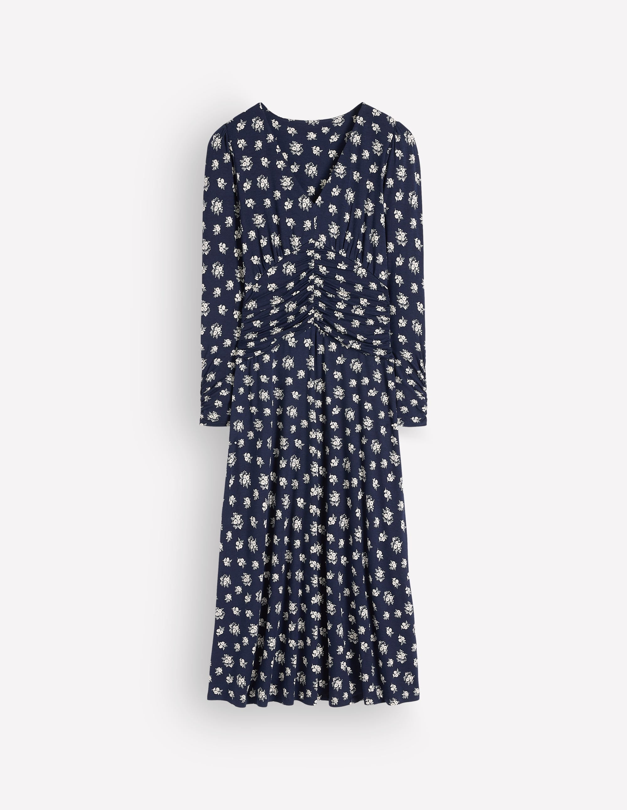 Mya Ruched Jersey Midi Dress-French Navy, Delicate Garden - Image 5