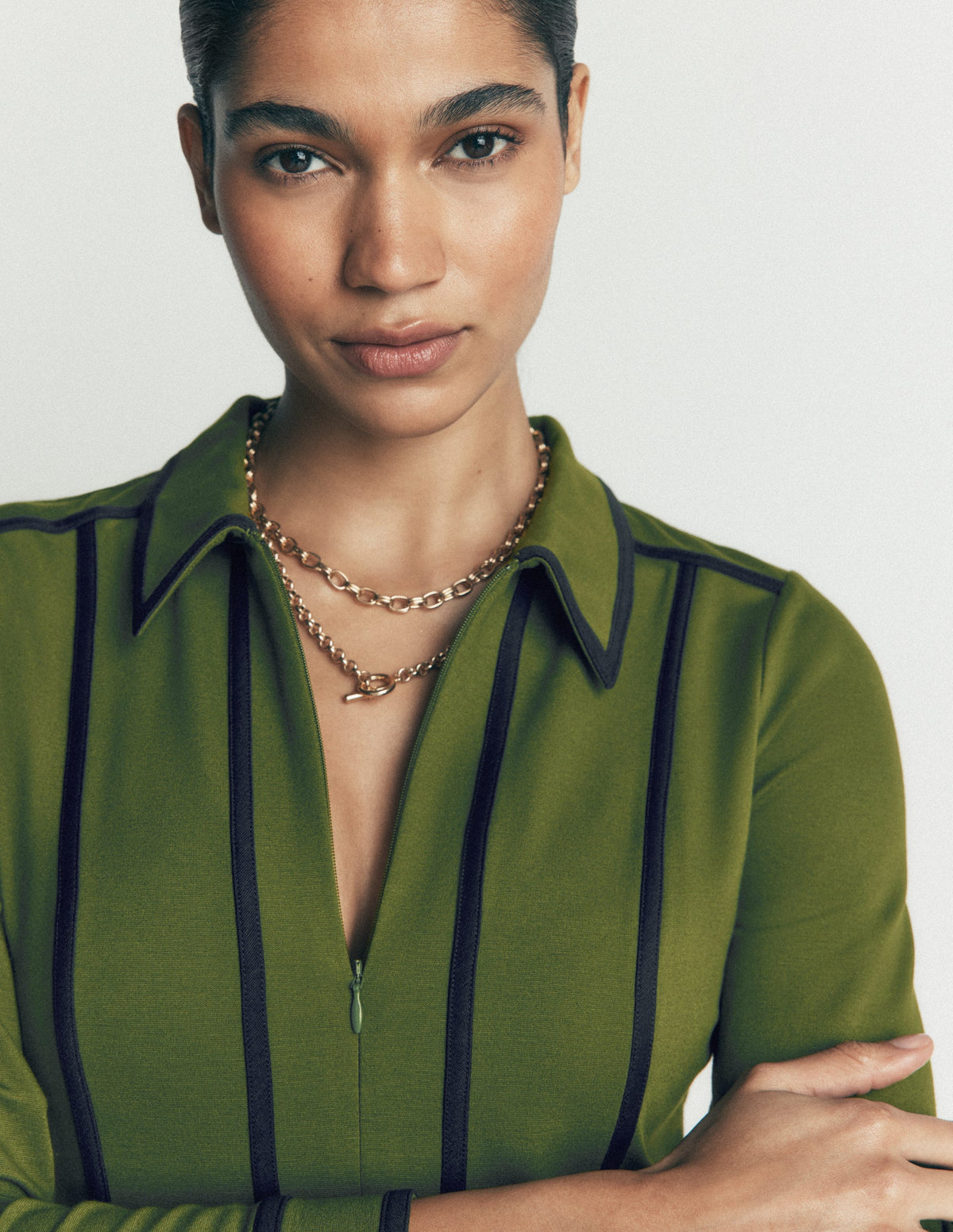 Ula Ponte Short Dress-Brunswick Green, Navy - Image 5