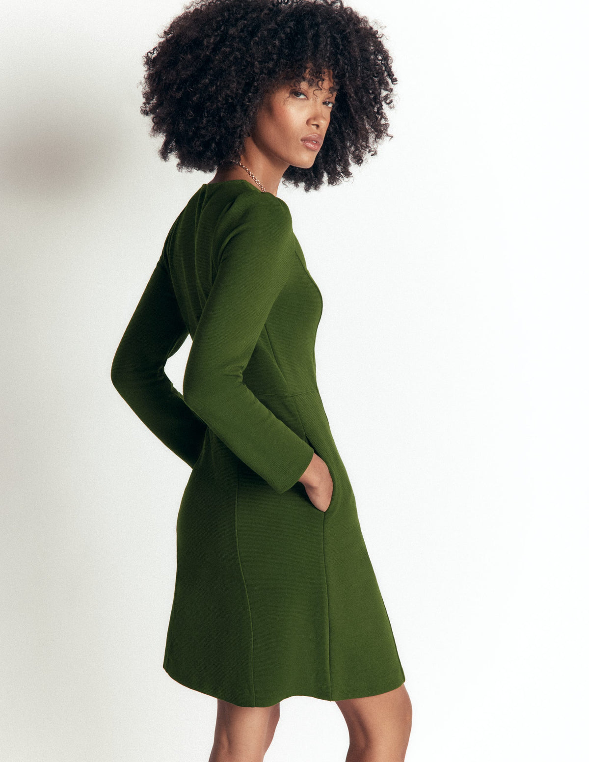 Marla Seamed Ottoman Dress-Green Fir-3