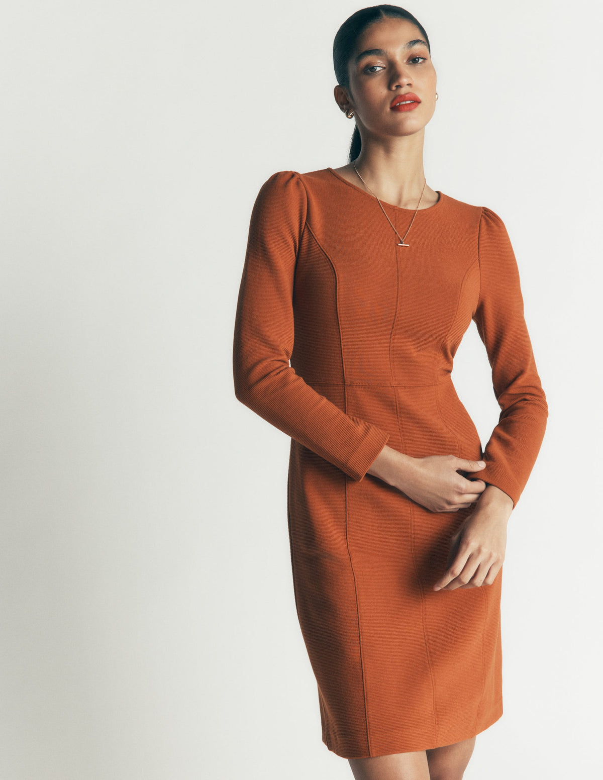 Marla Seamed Ottoman Dress-Gingerbread - Image 5