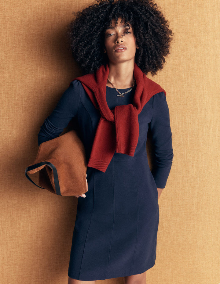 Marla Seamed Ottoman Dress-Navy