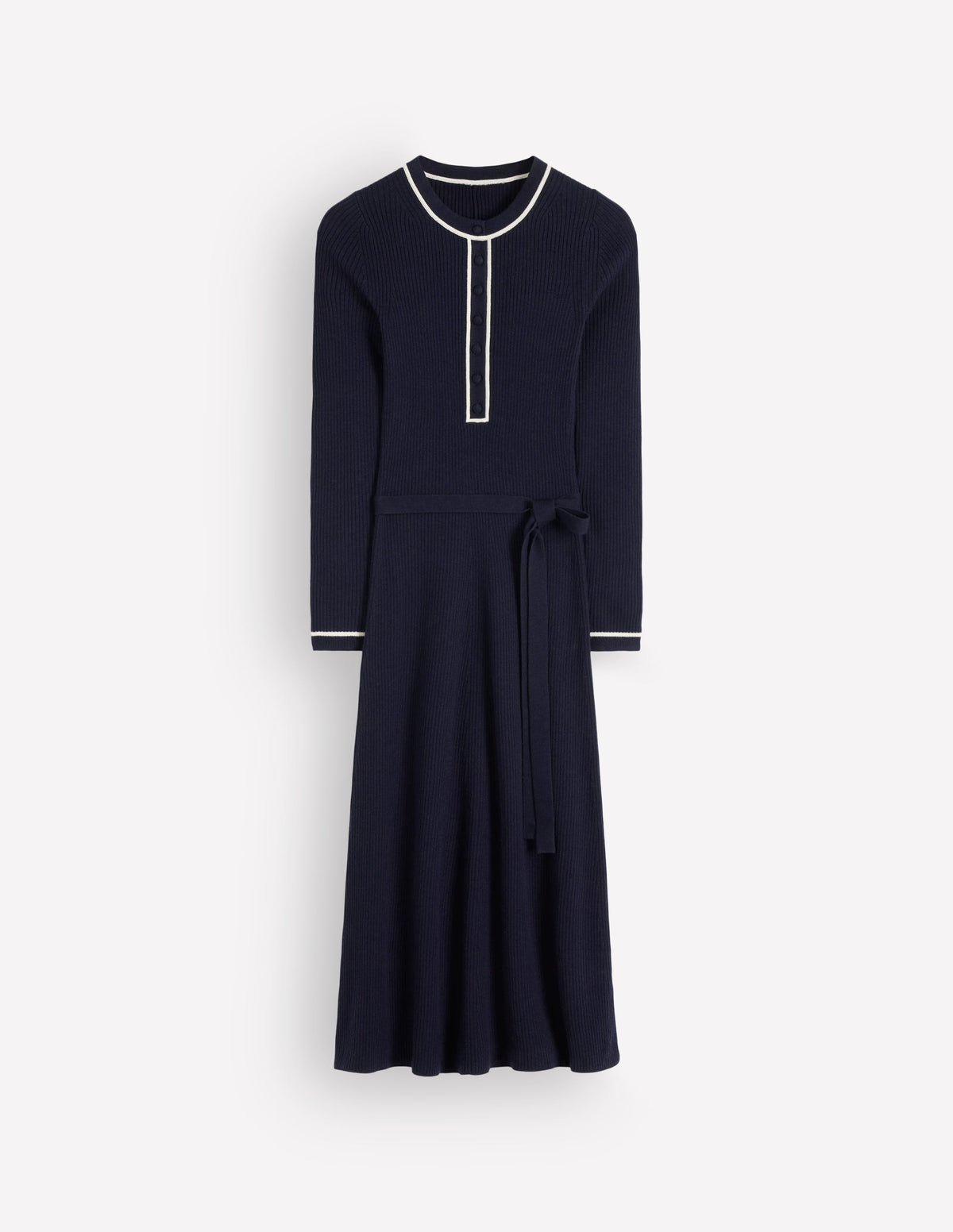 Paula Ribbed Crew Dress-Navy, Warm Ivory-5