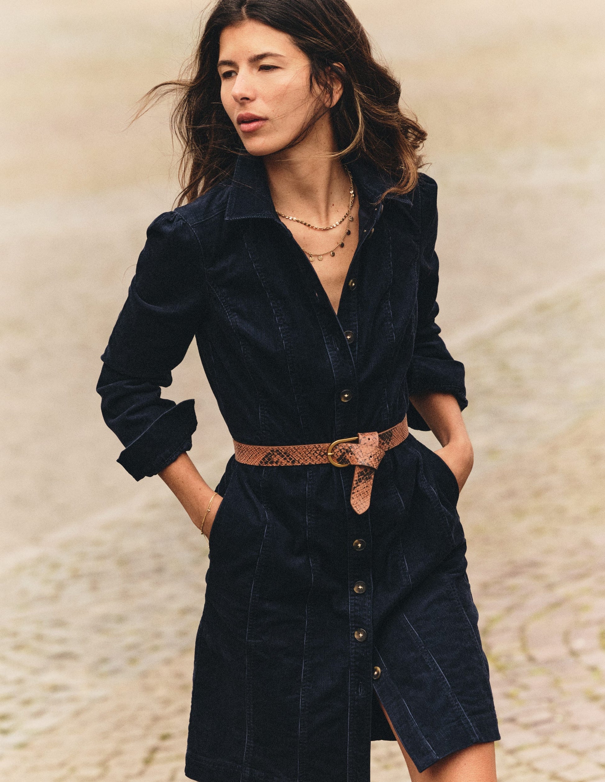 Rhoda Cord Short Dress-Navy-1