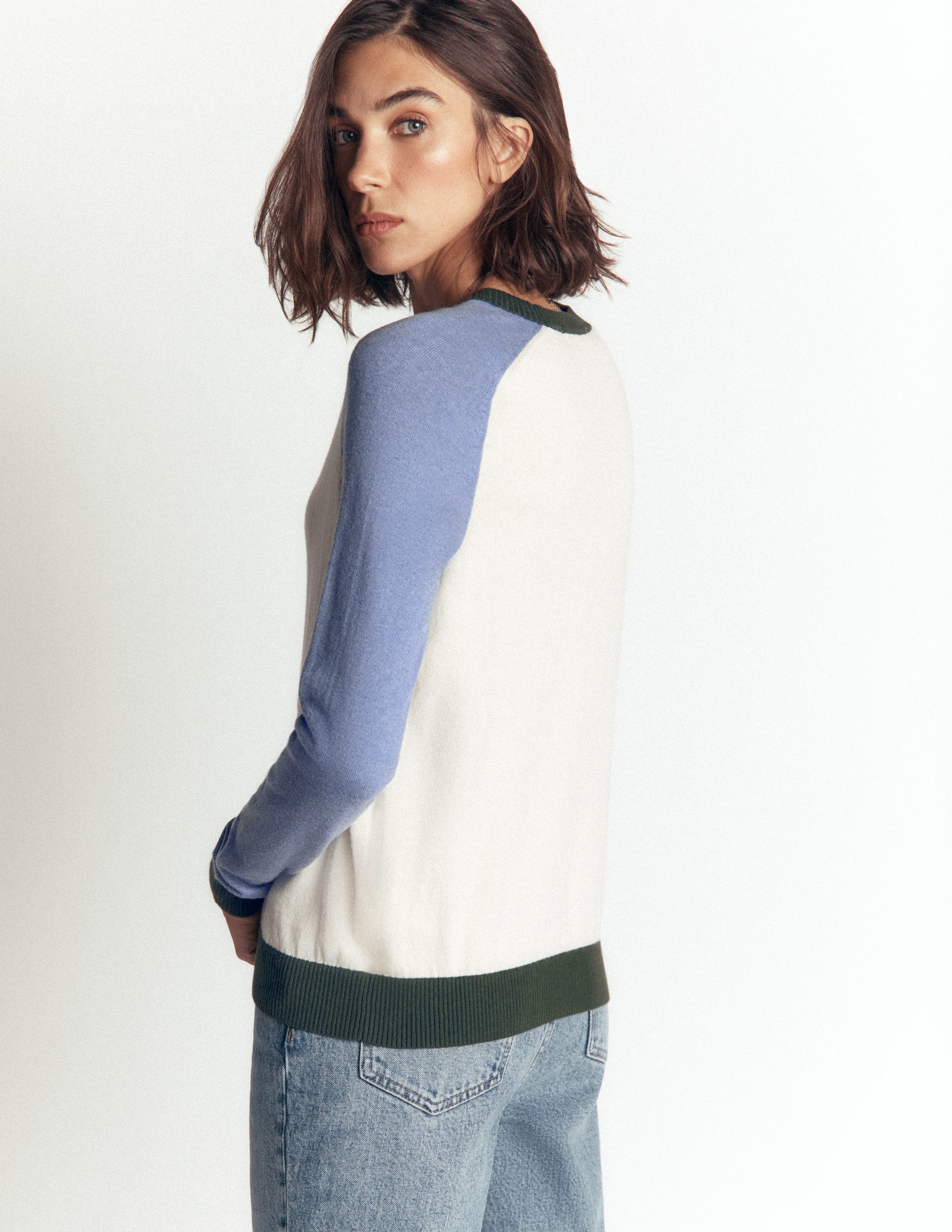 Meg Raglan Sleeve Sweater-Ivory, Blue and Green-3
