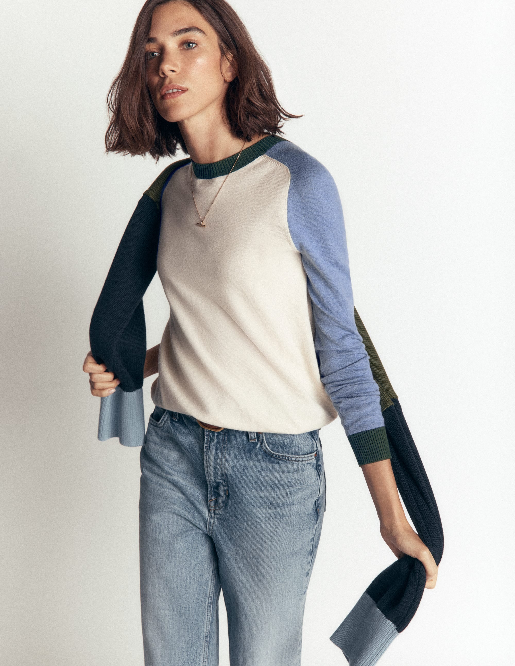 Meg Raglan Sleeve Sweater-Ivory, Blue and Green - Image 4