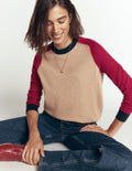 Meg Raglan Sleeve Sweater-Camel melange, red