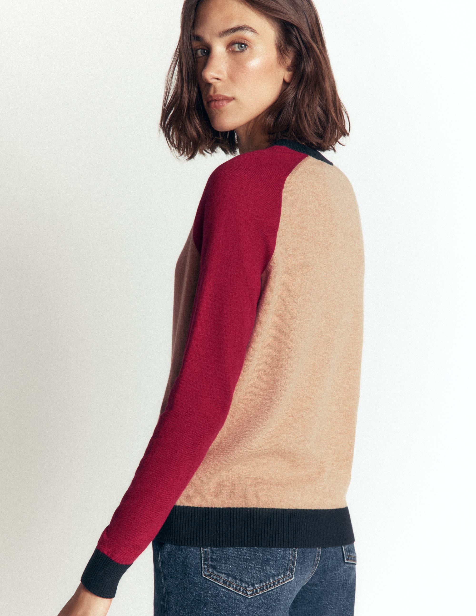 Meg Raglan Sleeve Sweater-Camel melange, red - Image 2