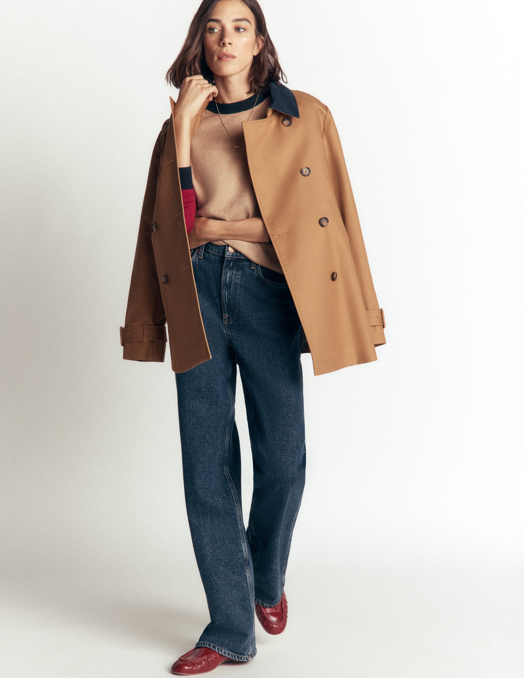 Meg Raglan Sleeve Sweater-Camel melange, red - Image 3