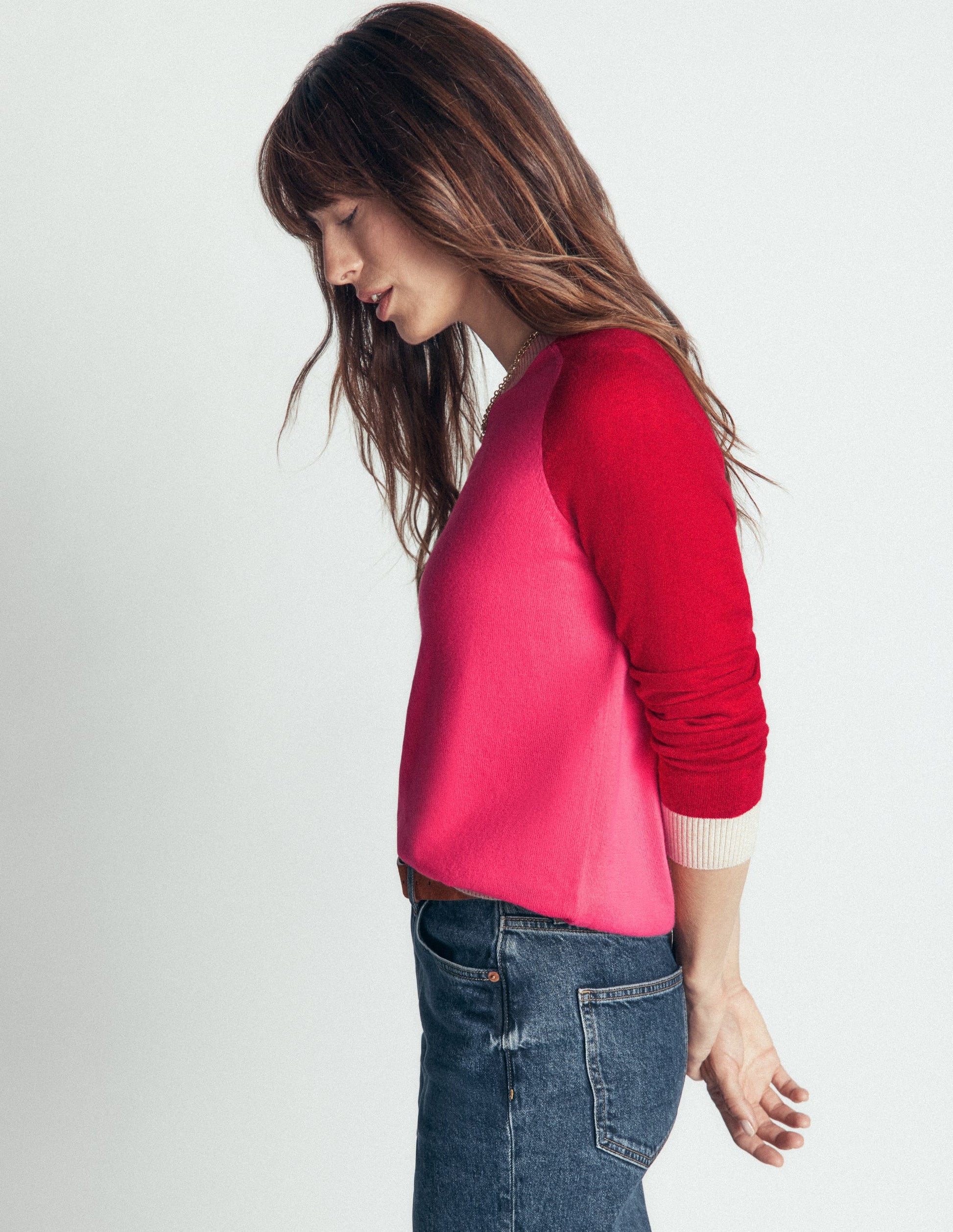 Meg Raglan Sleeve Sweater-Pink colour block-2