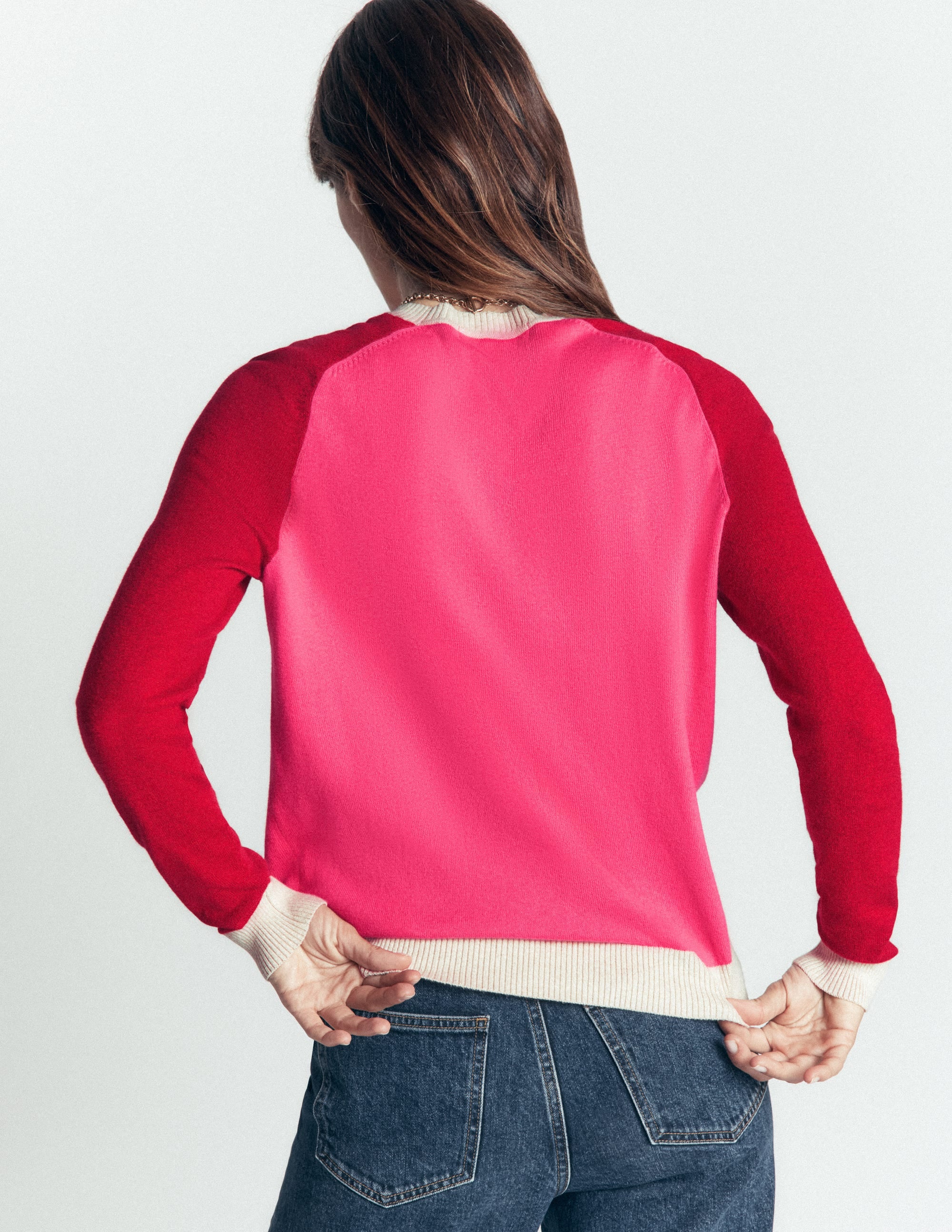 Meg Raglan Sleeve Sweater-Pink colour block - Image 3