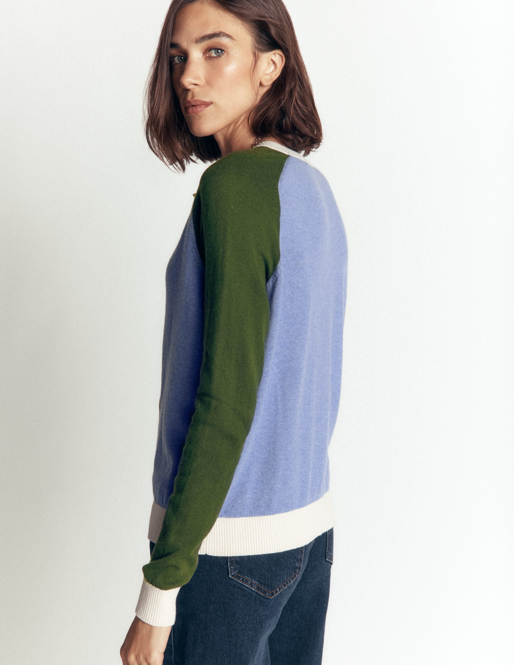 Meg Raglan Sleeve Cardigan-Blue colour block - Image 4