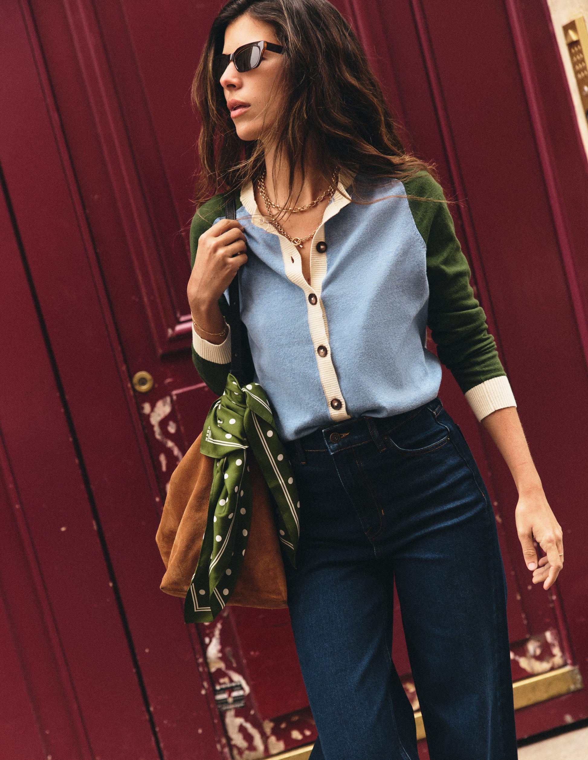 Meg Raglan Sleeve Cardigan-Blue colour block-1