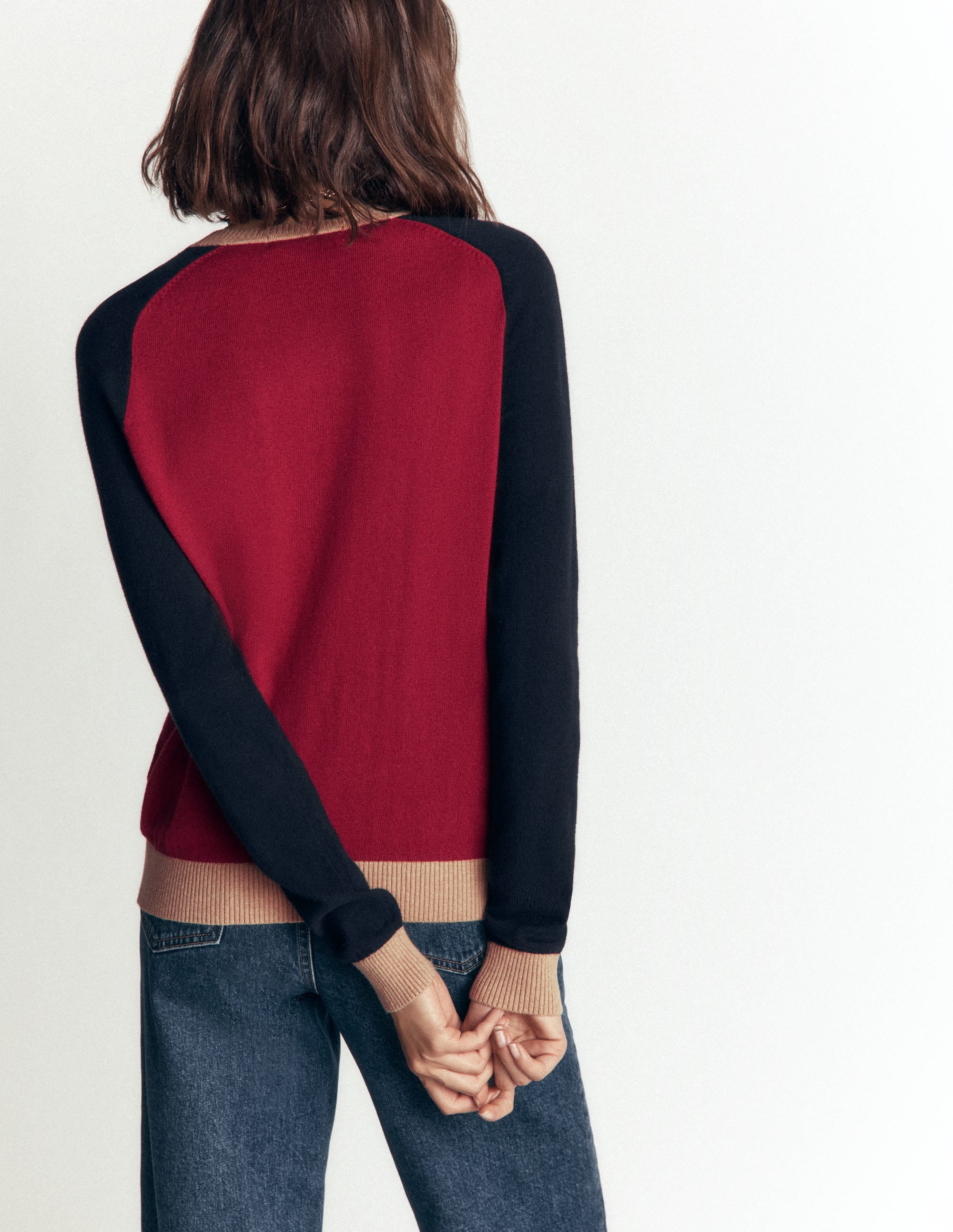 Meg Raglan Sleeve Cardigan-Red colour block - Image 3