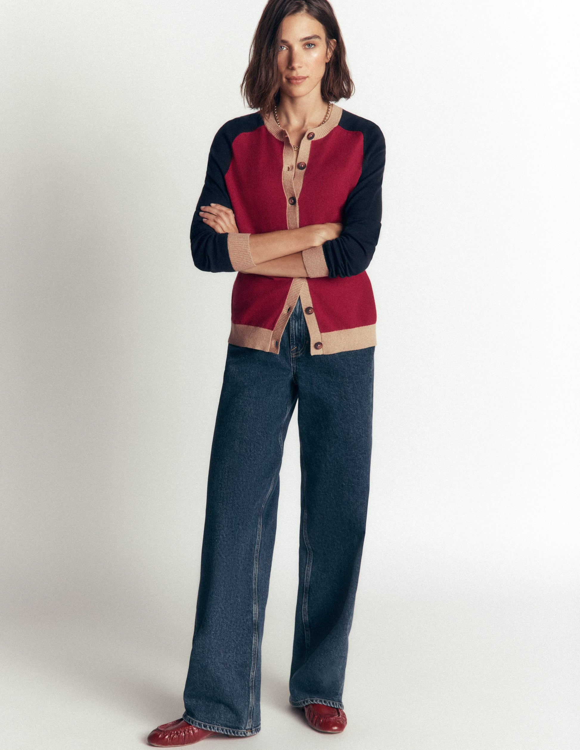 Meg Raglan Sleeve Cardigan-Red colour block-4