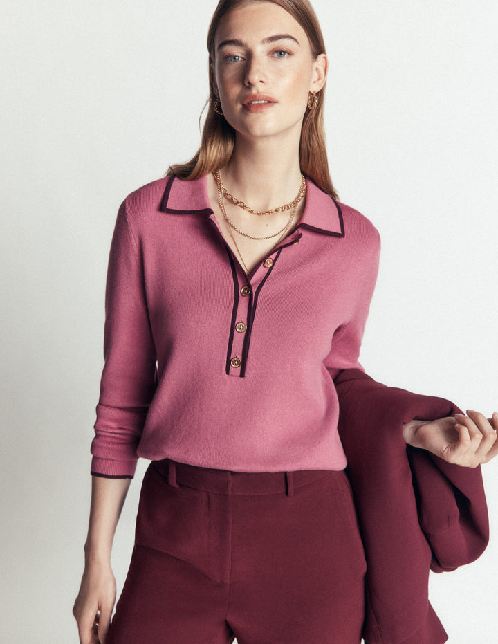 Liz Henley Sweater-Pink Heather