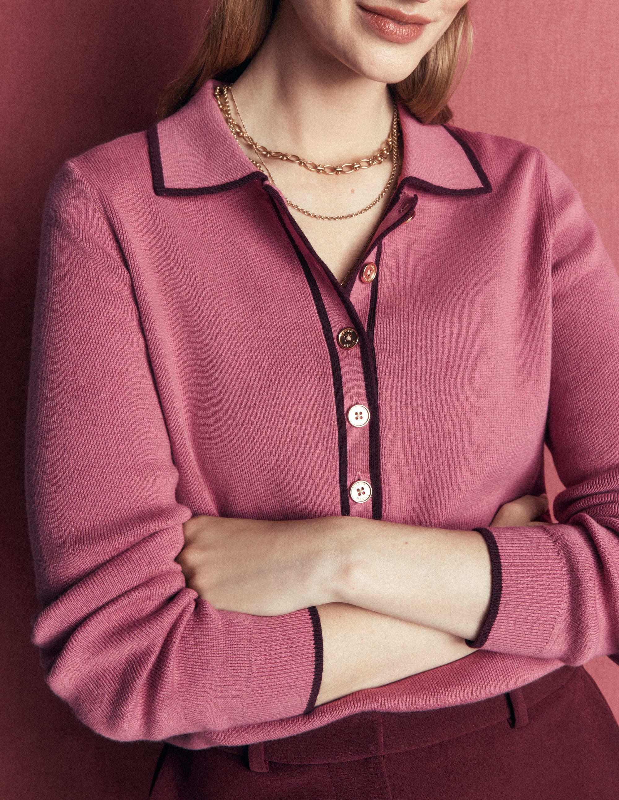 Liz Henley Sweater-Pink Heather - Image 2